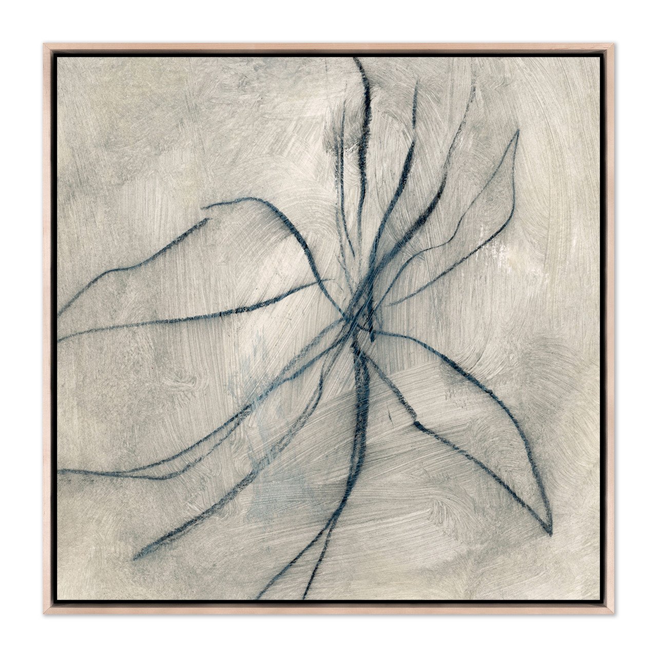 Abstract sketch of a plant or branch with leaves, in black and white, with textured background