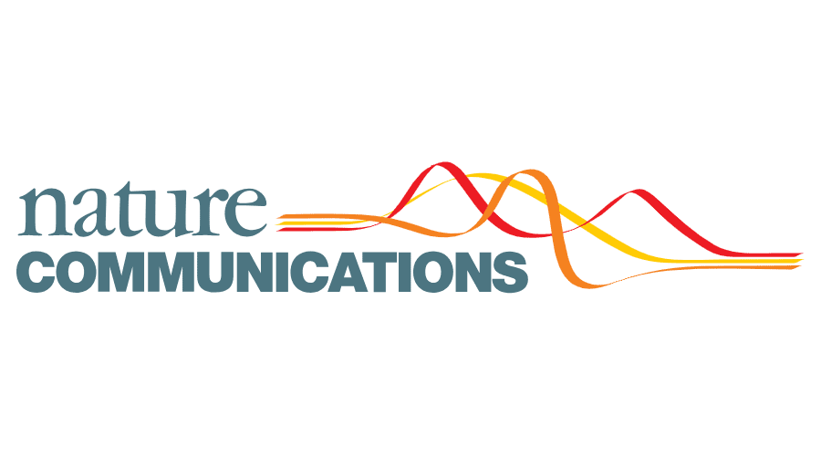 Logo for Nature Communications featuring stylized colorful wave lines above the text