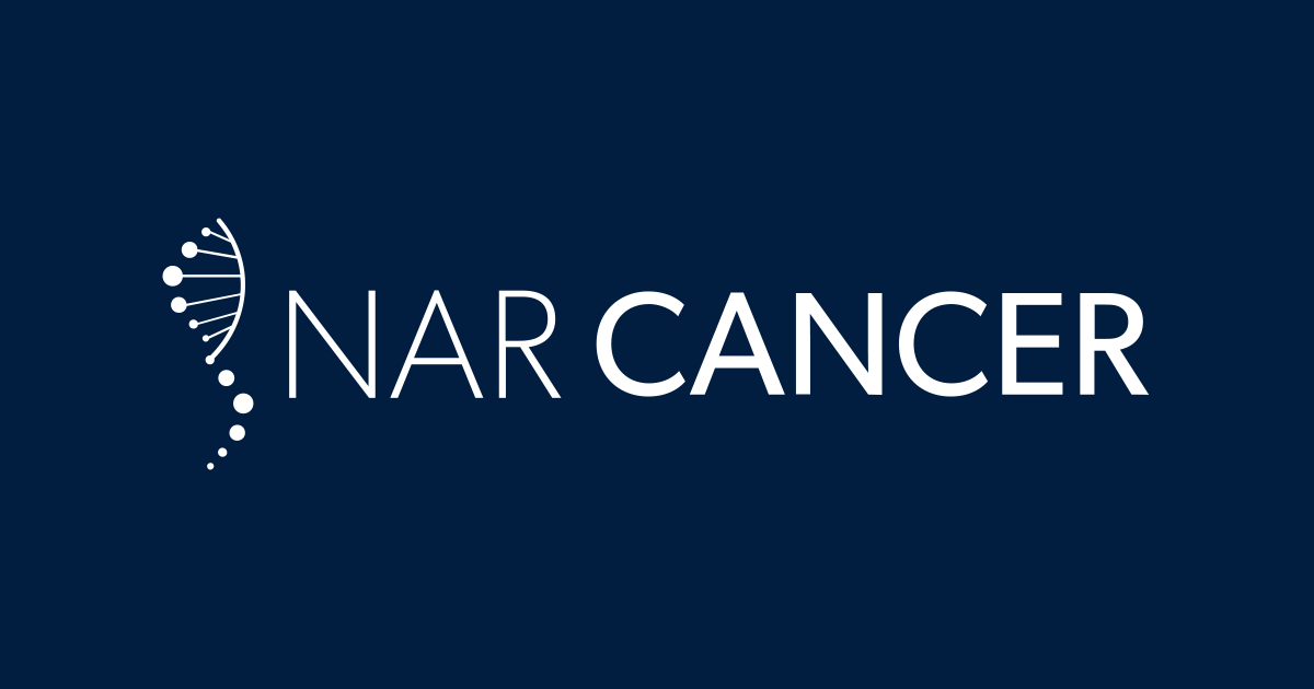 Logo with DNA strand motif and the words 'NAR CANCER' on a dark blue background.