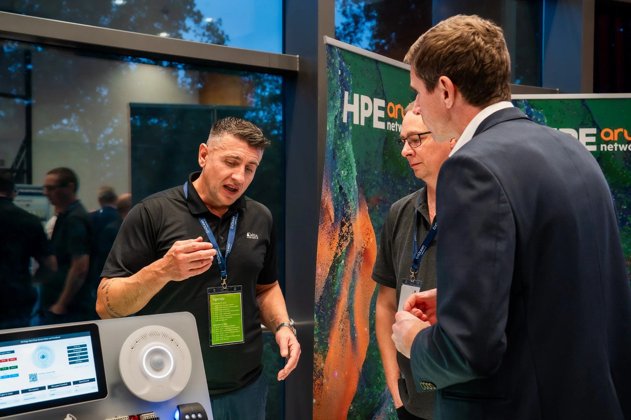 Professionals networking at tech conference