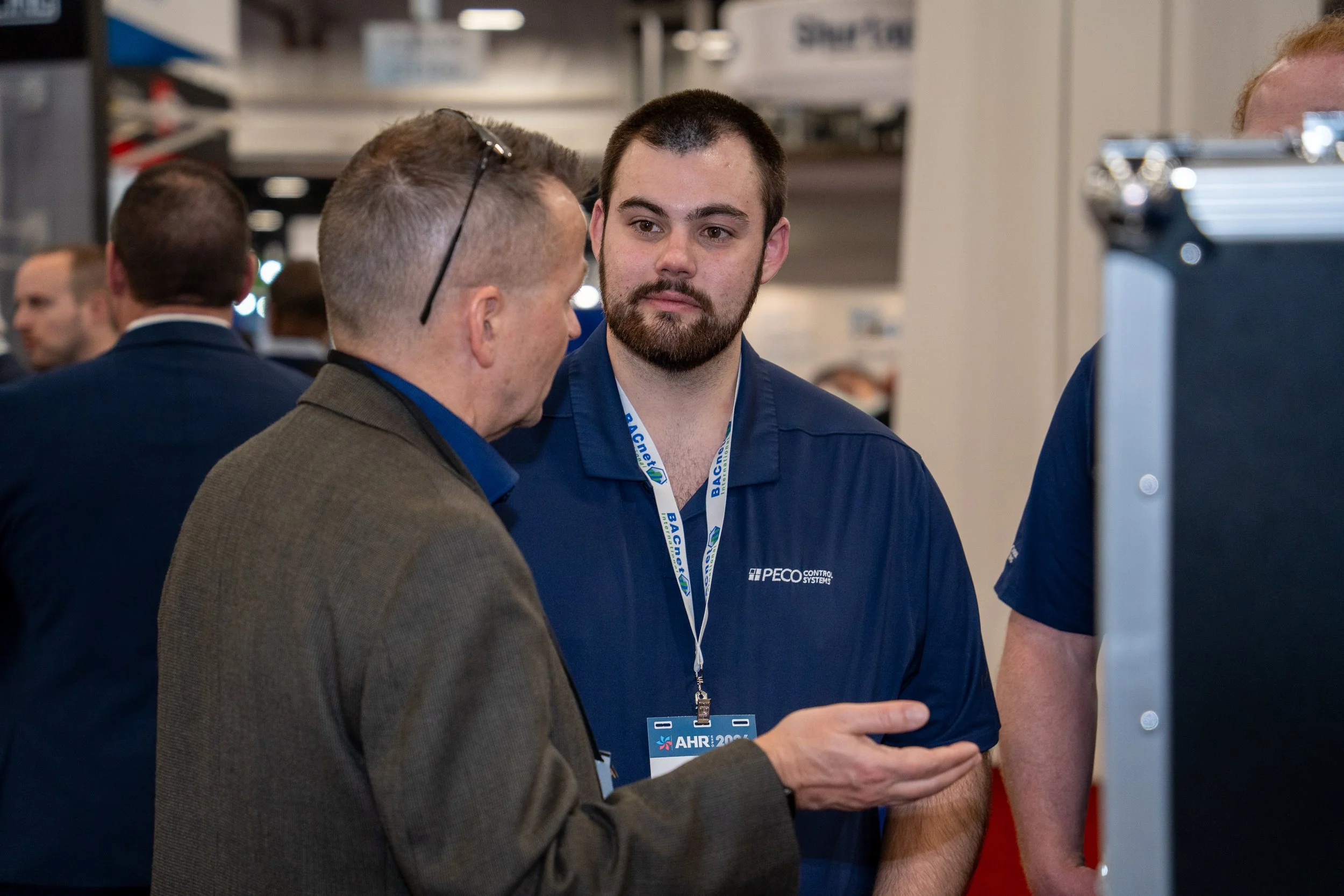 Professionals networking at business event