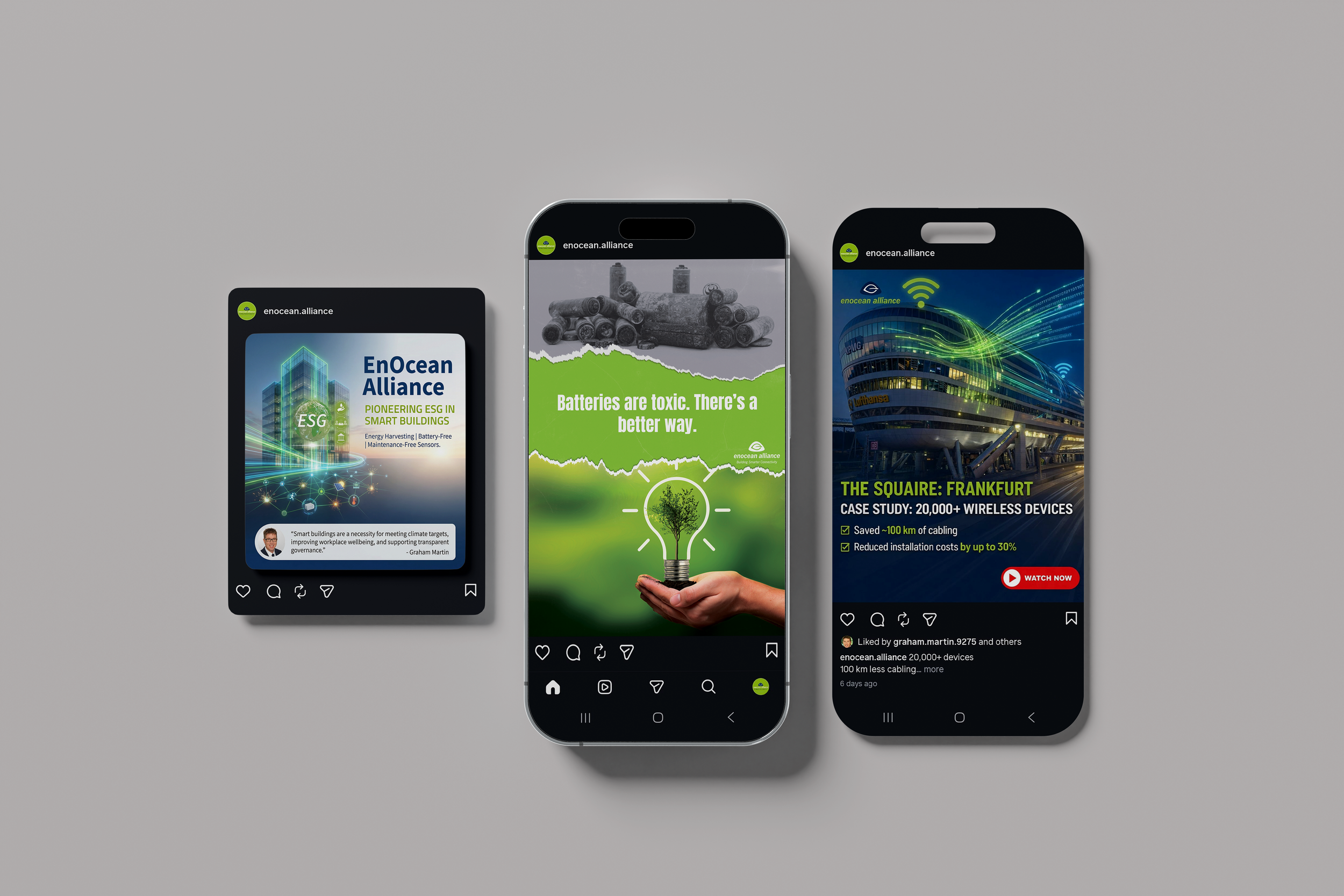 Smartphones displaying social media content