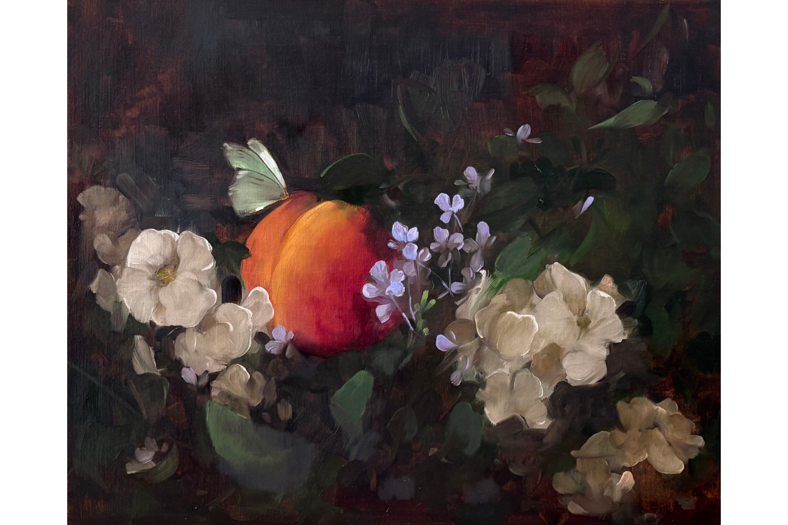 Chiaroscuro with Peach and Butterfly (click for full view of painting)