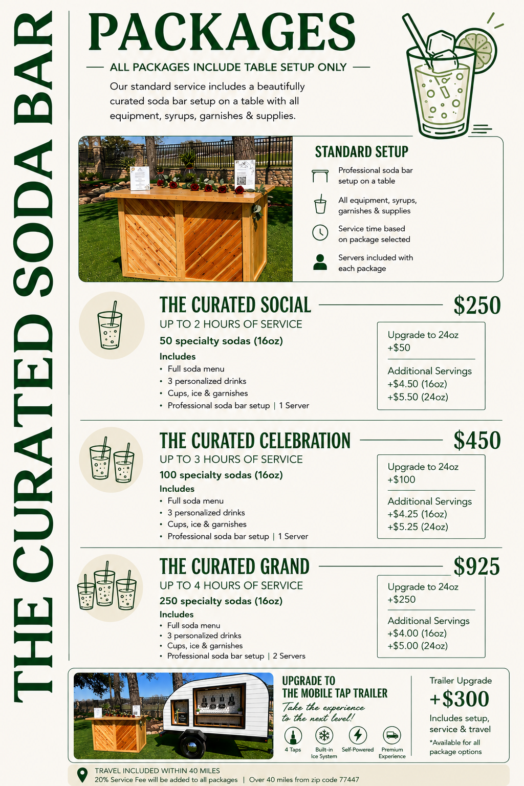 Dirty Soda Event Pacakge Menu