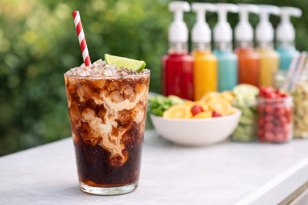 Dirty soda drink styling concept with flavored soda and cream