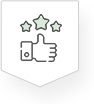 Four stars with a thumbs-up and like icon underneath