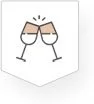 Two champagne glasses clinking each other.