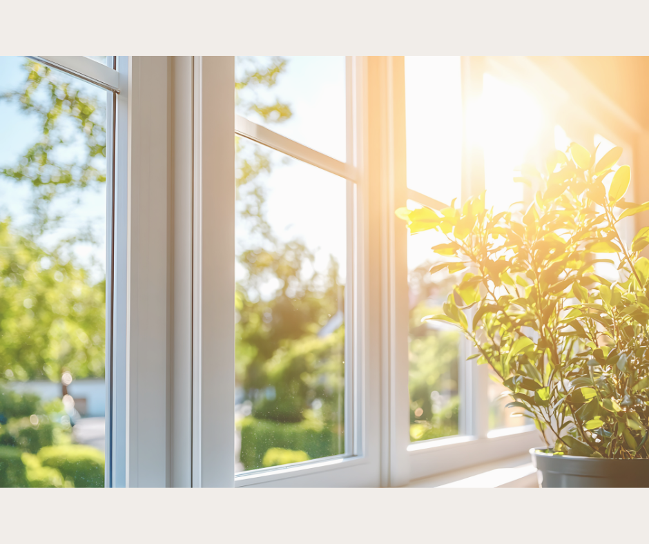 Sunlight coming through a window with a plant on the windowsill