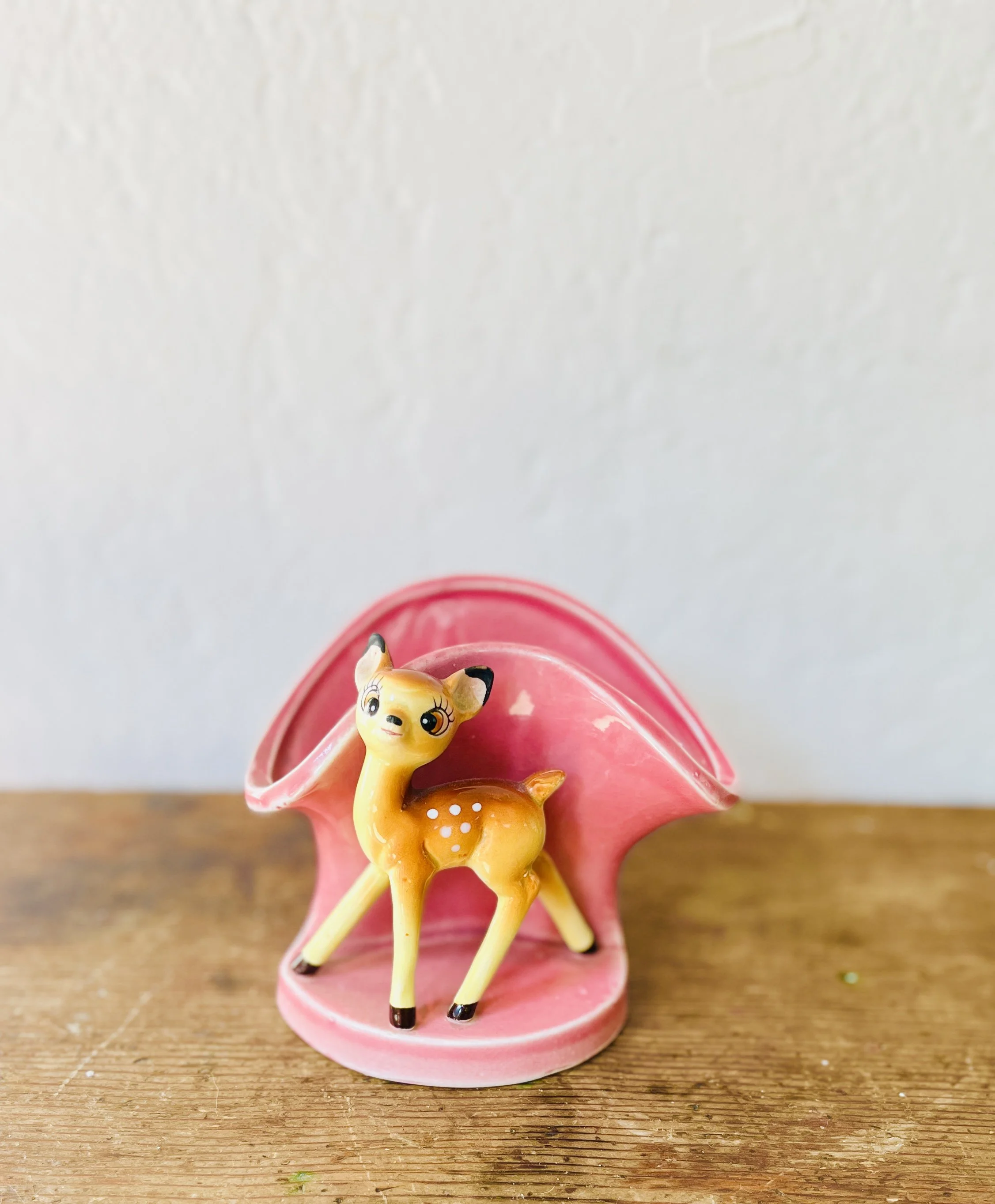 Vintage Bambi Deer Vase Planter | Pink Ceramic Fawn Vase | 4"