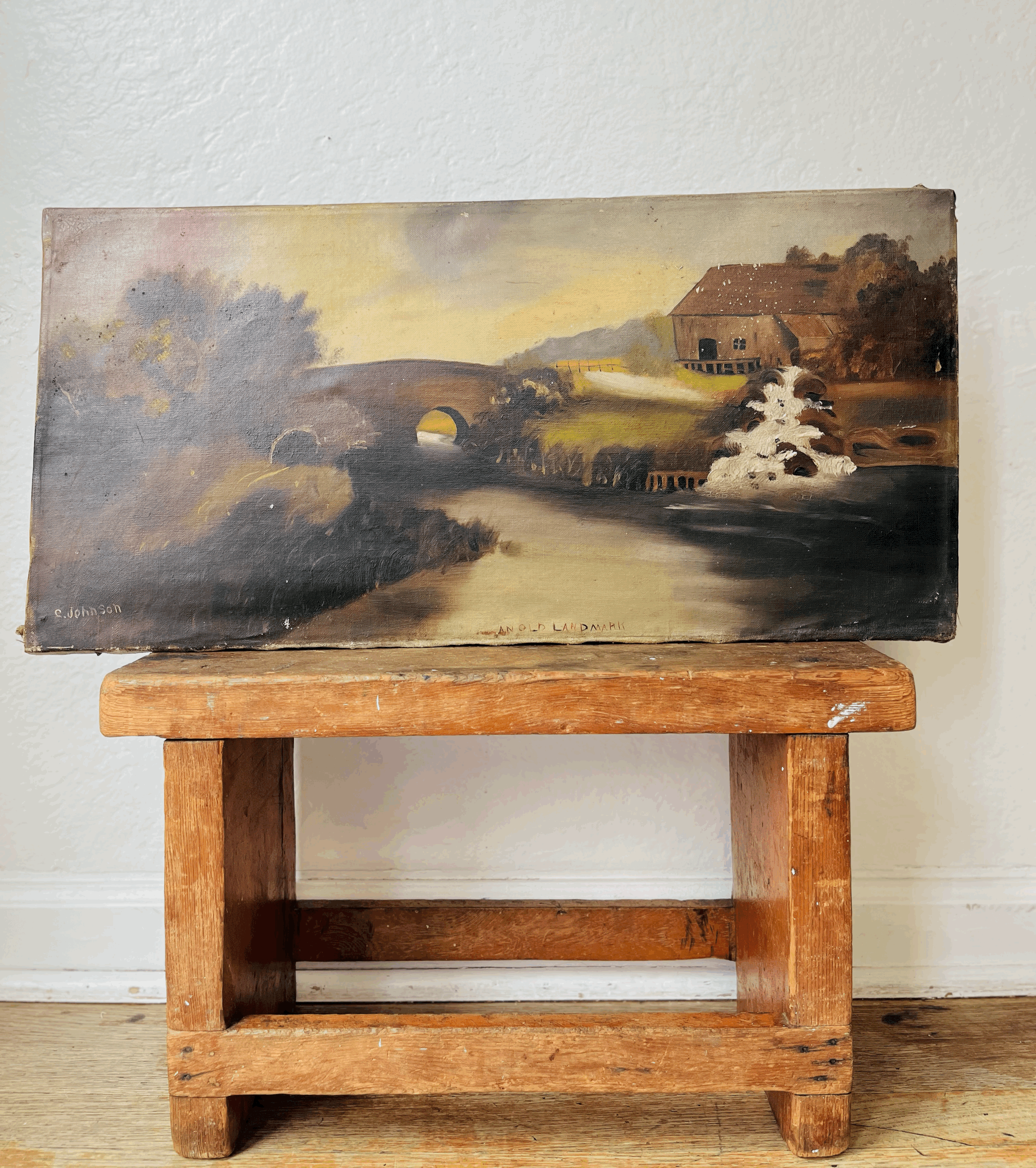 Early 1900s Oil Painting “An Old Landmark” – Signed C. Johnson