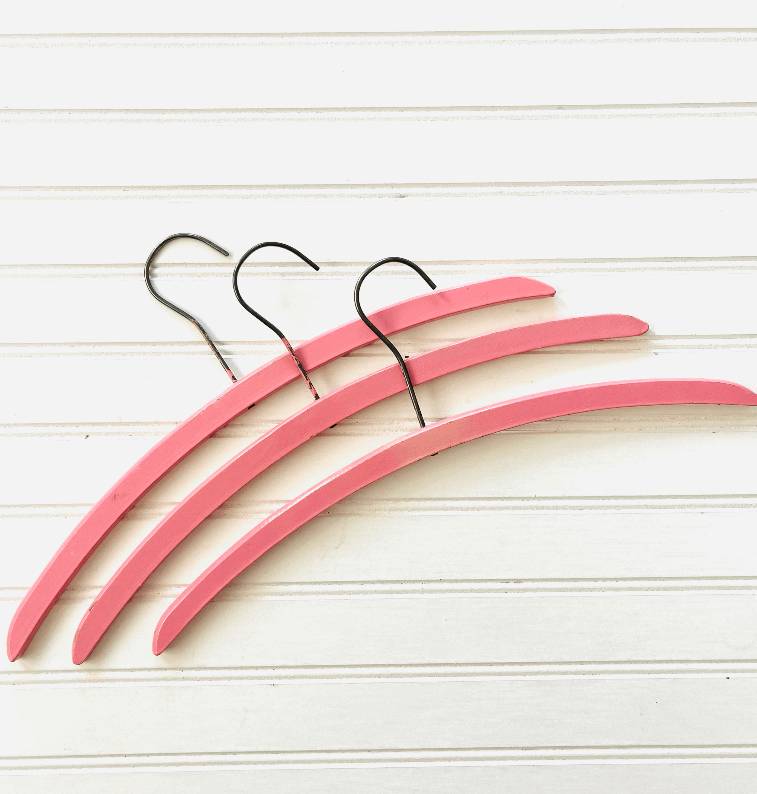Set of 3 Vintage Pink Wooden Clothes Hangers
