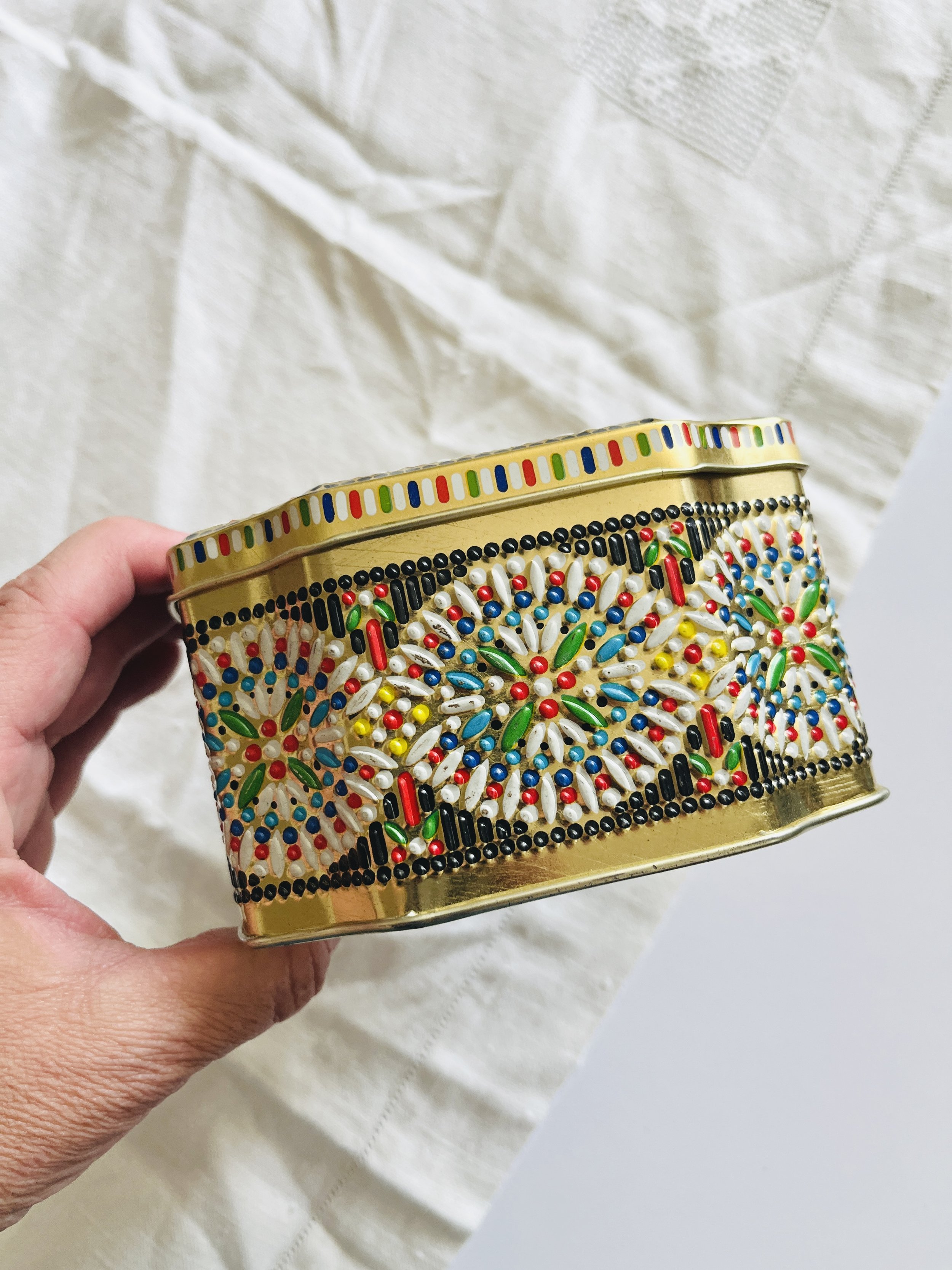 Vintage English Embossed Floral Tin | Decorative Storage Tin | Made in England