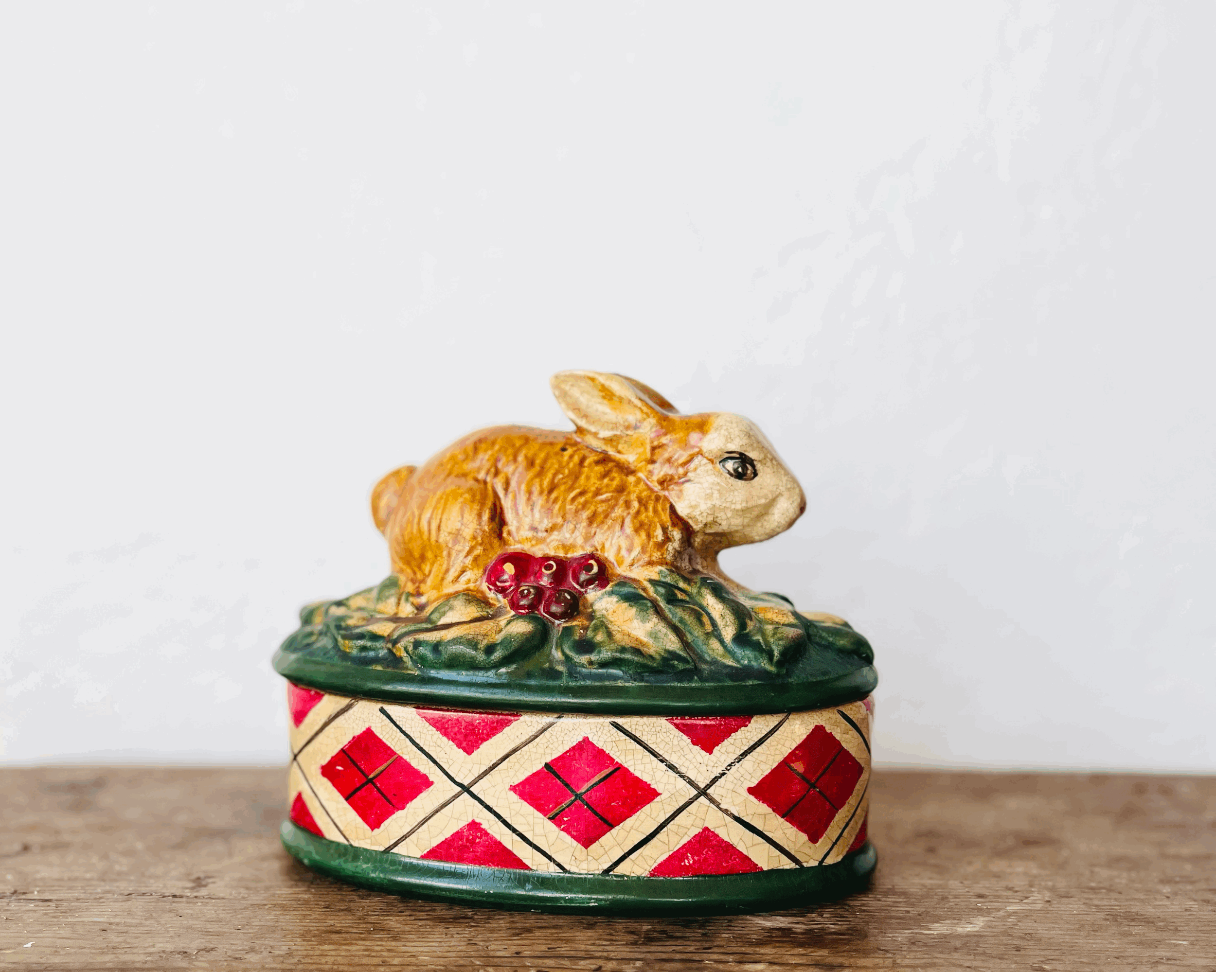 Vintage Rabbit Covered Trinket Box