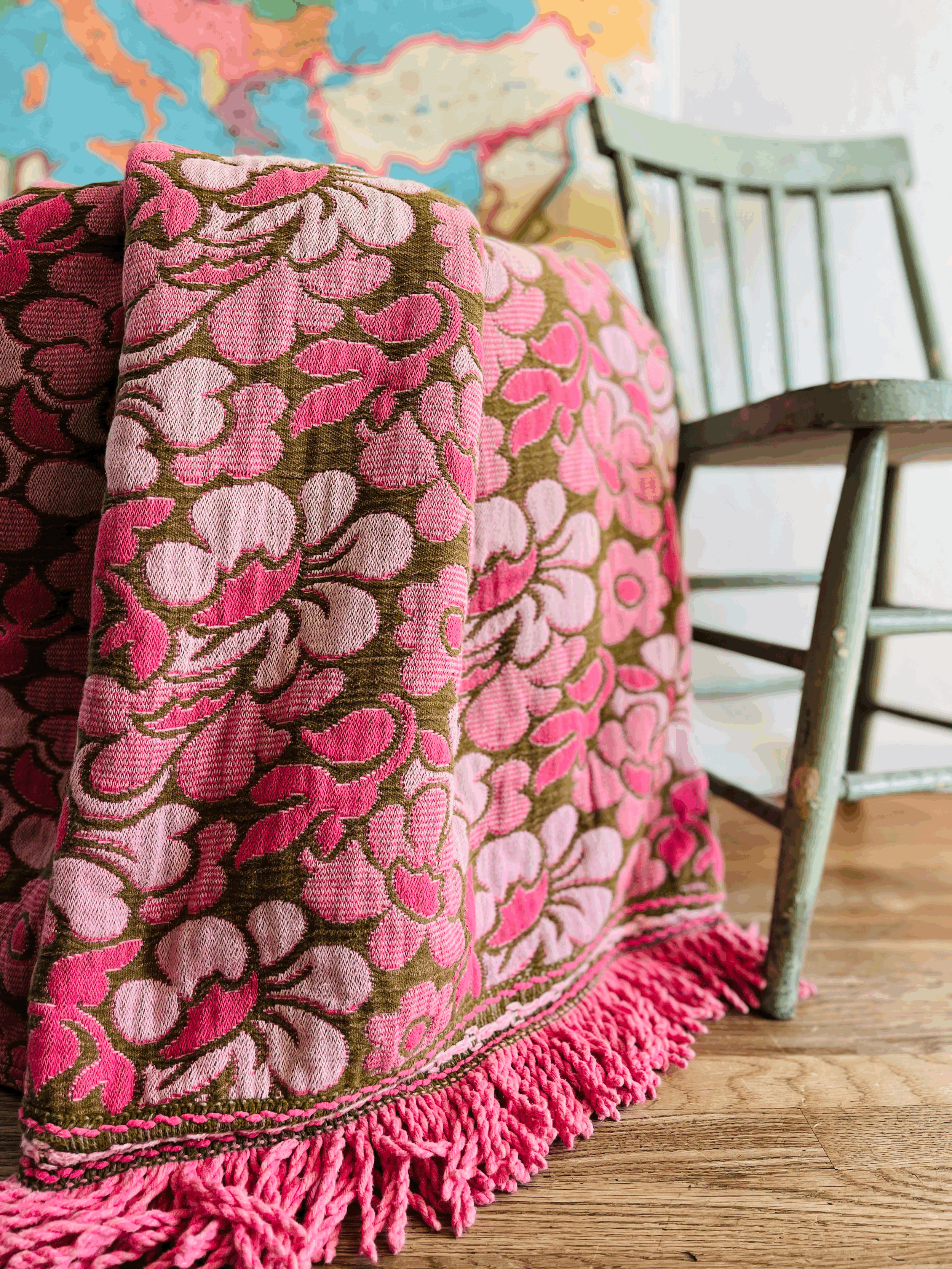 Vintage Cannon Monticello Woven Jacquard Floral Textile with Fringe