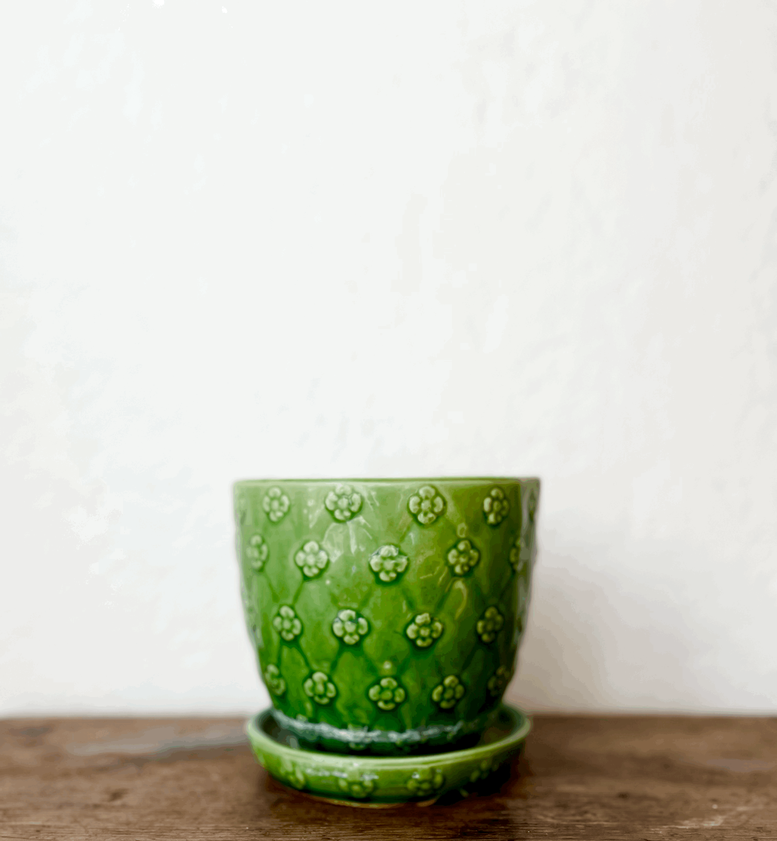 Vintage Shawnee Green Pottery Planter with Drip Tray