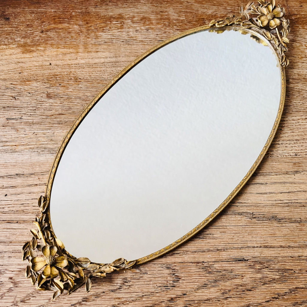 Ornate Floral Brass Vanity Mirror 8" x 18"