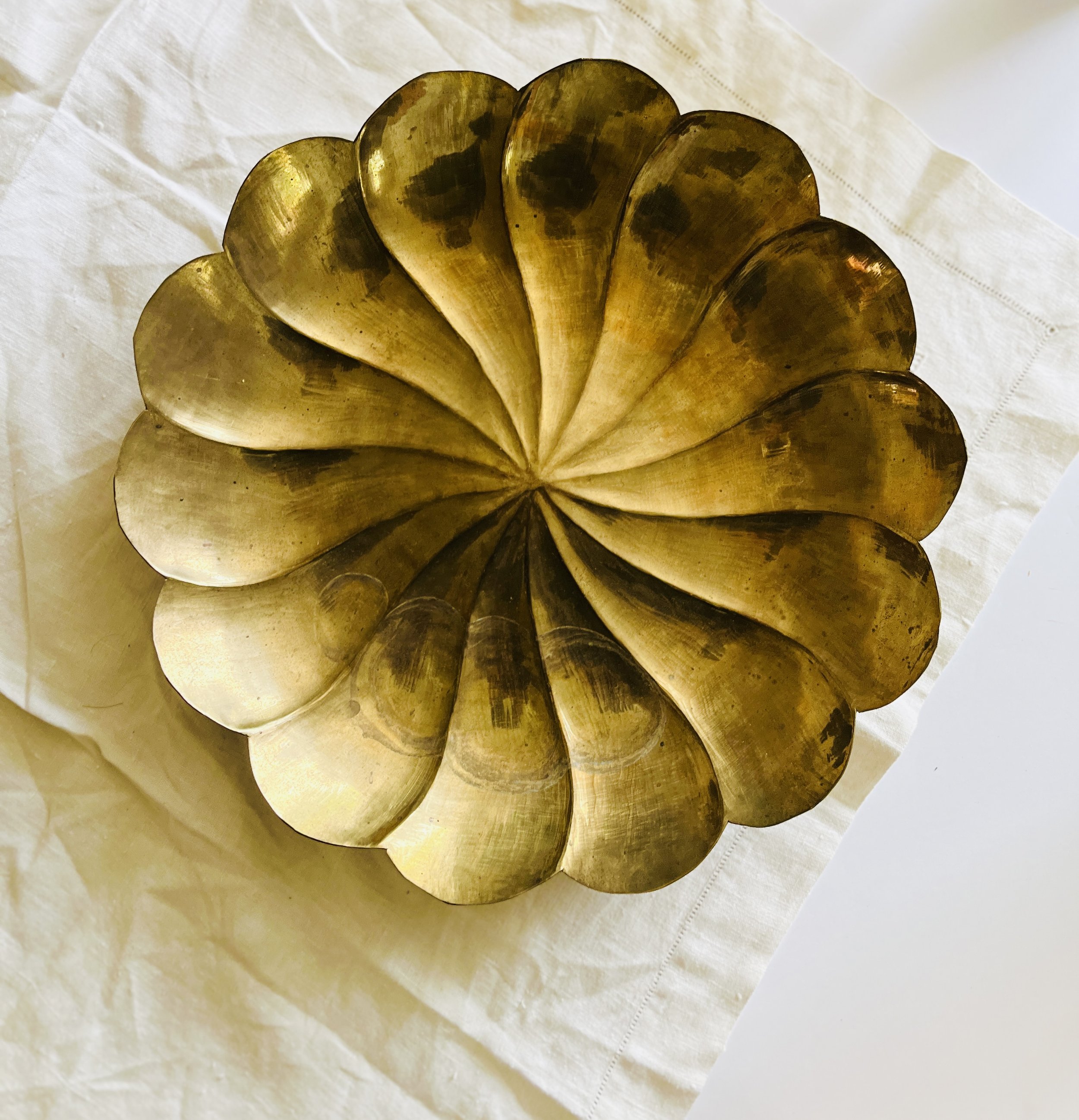Vintage Brass Scalloped Wall Hanging Bowl | 13" Decorative Brass Dish