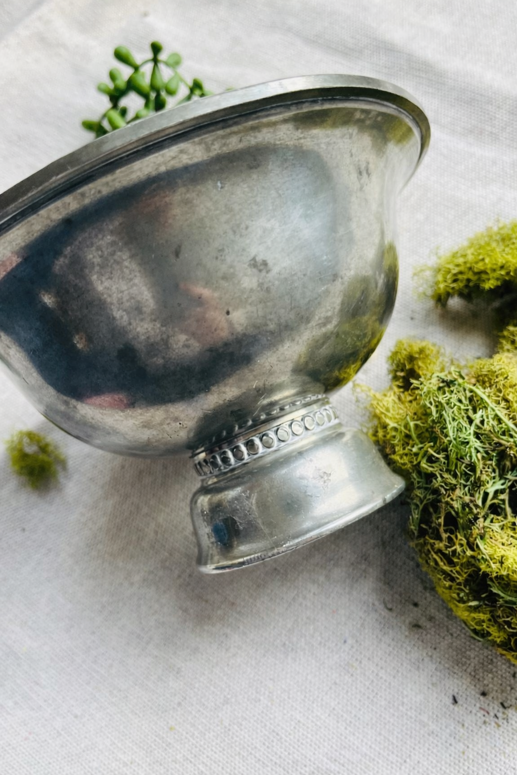 Vintage Hand Made Pewter Pedestal Bowl