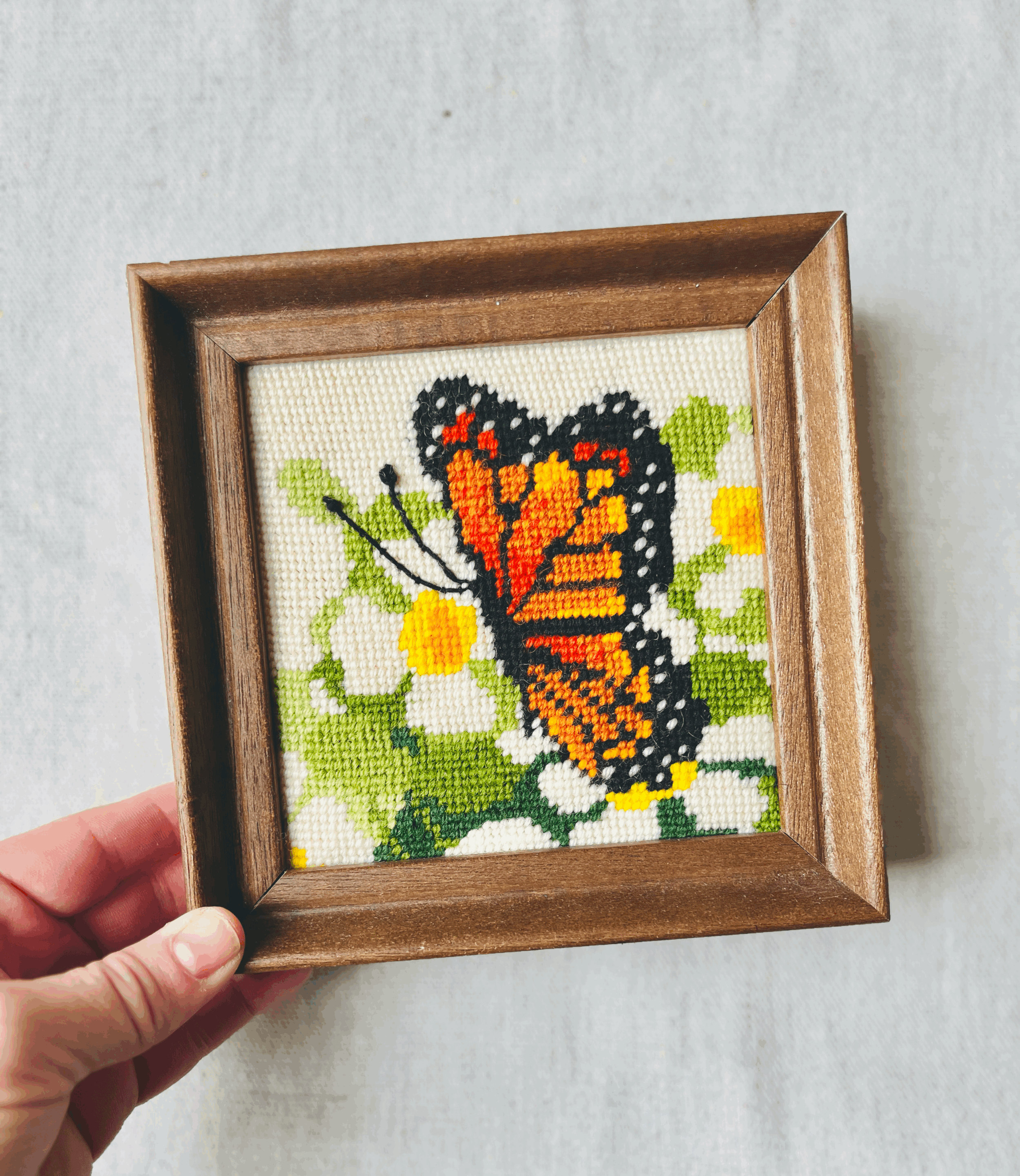 Vintage Framed Needlepoint Butterfly