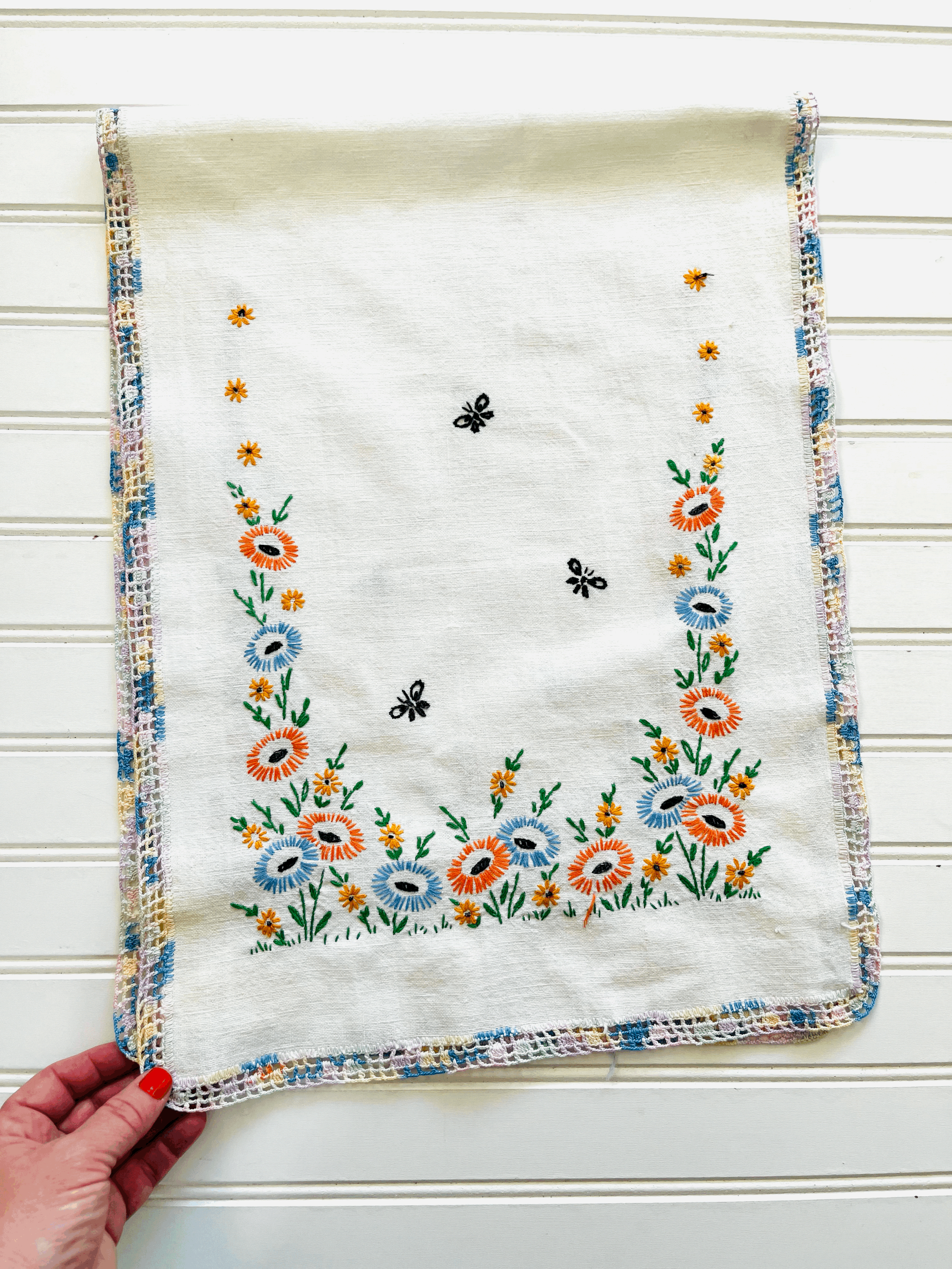 Vintage Embroidered Linen Runner