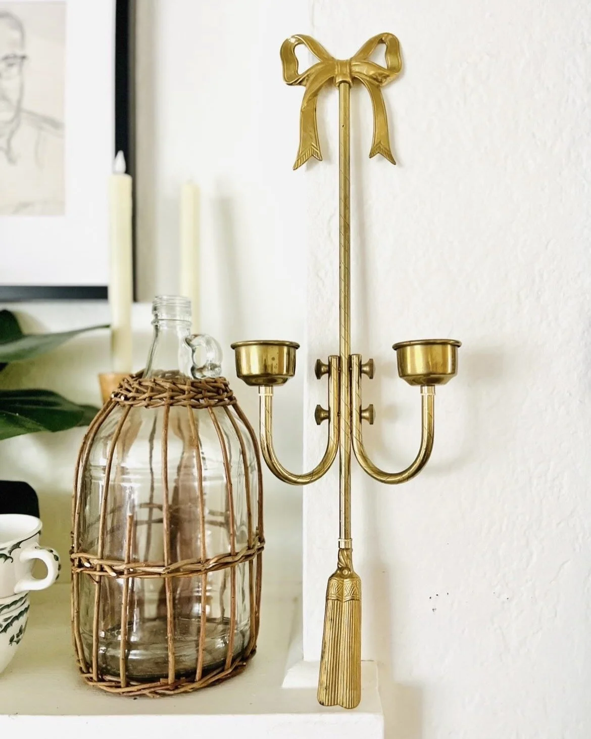 Vintage Brass Double Wall Candle Sconce