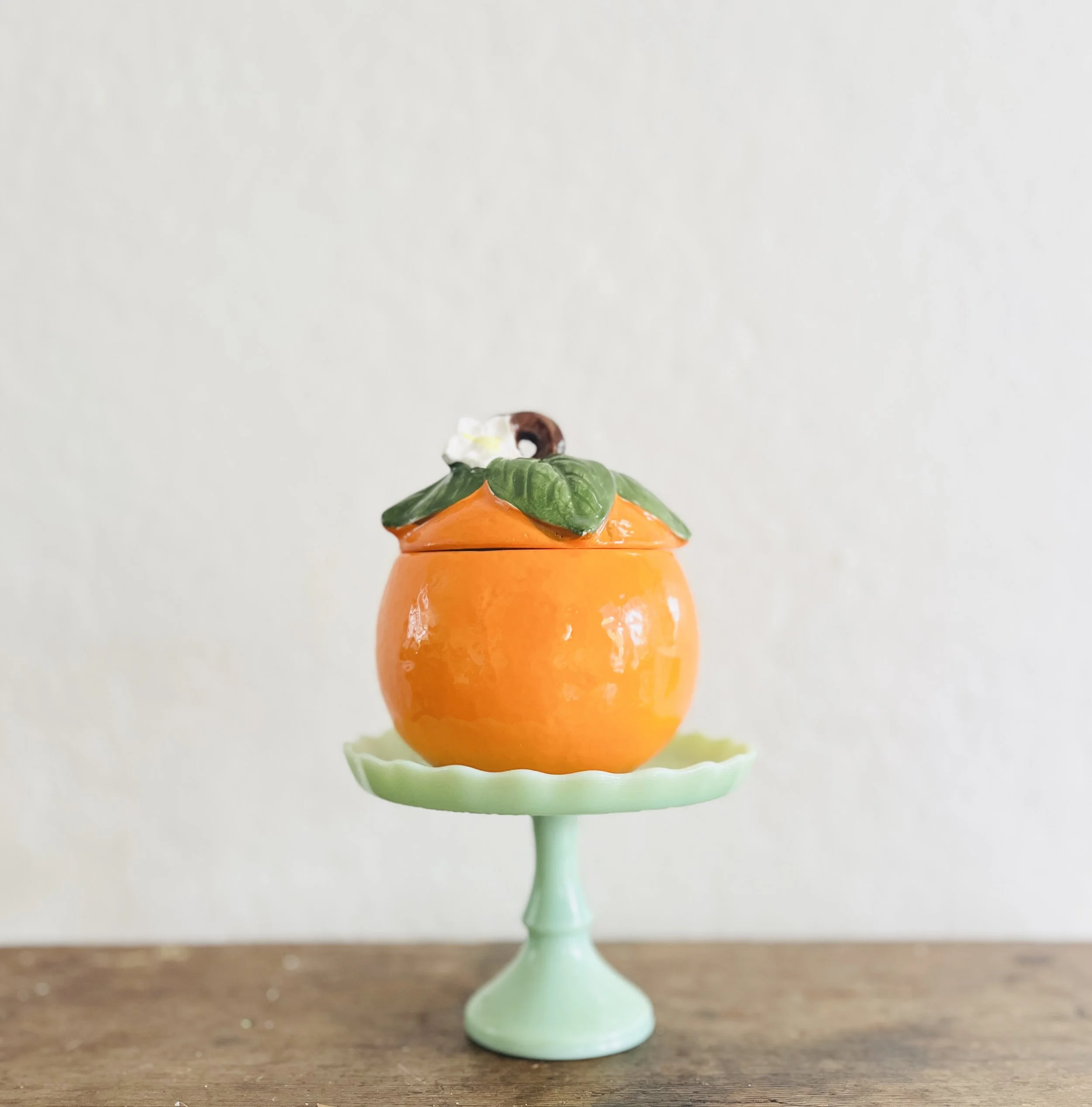 Vintage Ceramic Orange Jam Pot with Lid | Citrus Marmalade Jar | Japan