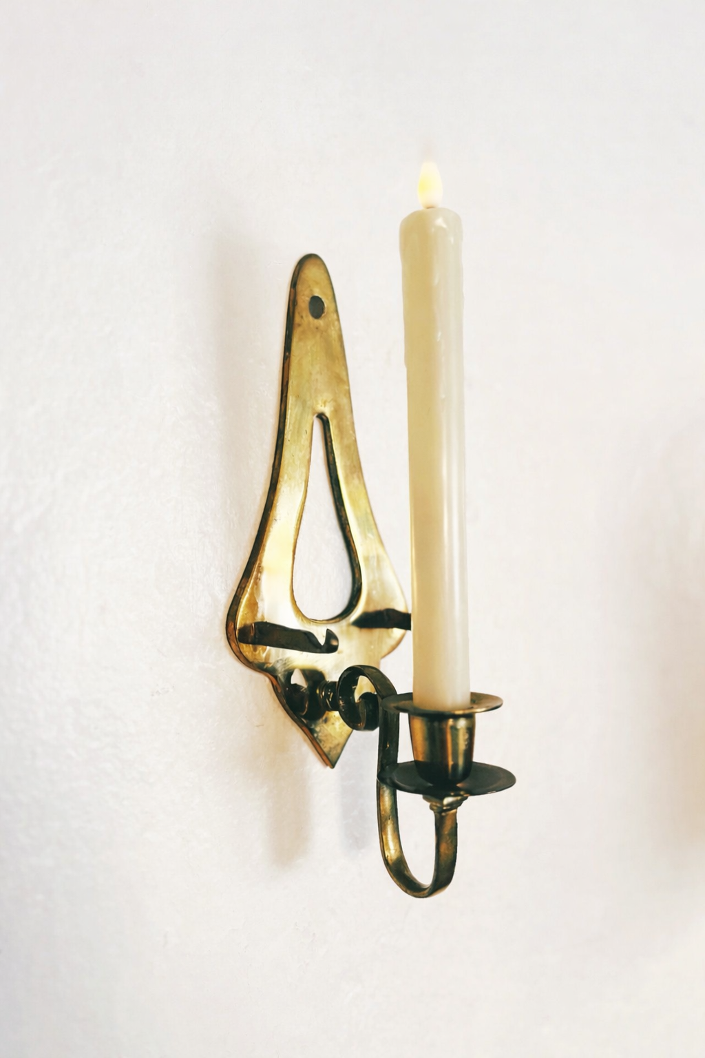Vintage Brass Wall Candle Sconce with Snuffer Arms