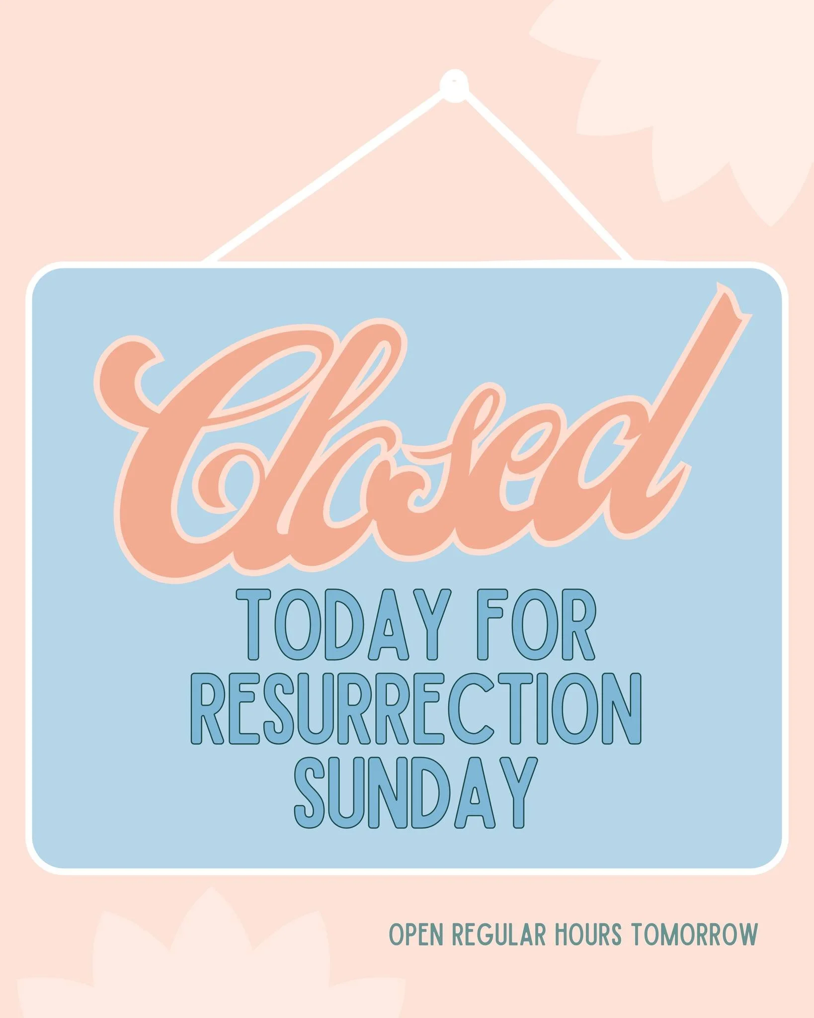 Happy Easter Sunday! We will be closed today so our team can spend the day with their families. See you tomorrow 12-9:30! ❤️☀️