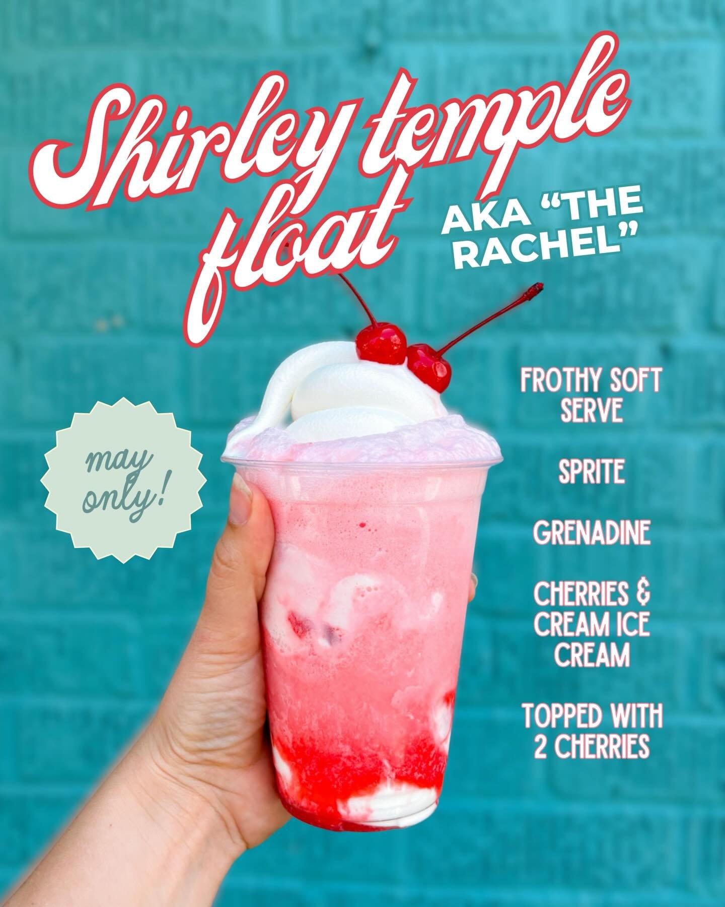 Okay okay, @racheldeloss wins 🍒🍒🍒

&ldquo;The Rachel&rdquo; our Shirley Temple Float is available now through the month of May - cheers!🍸