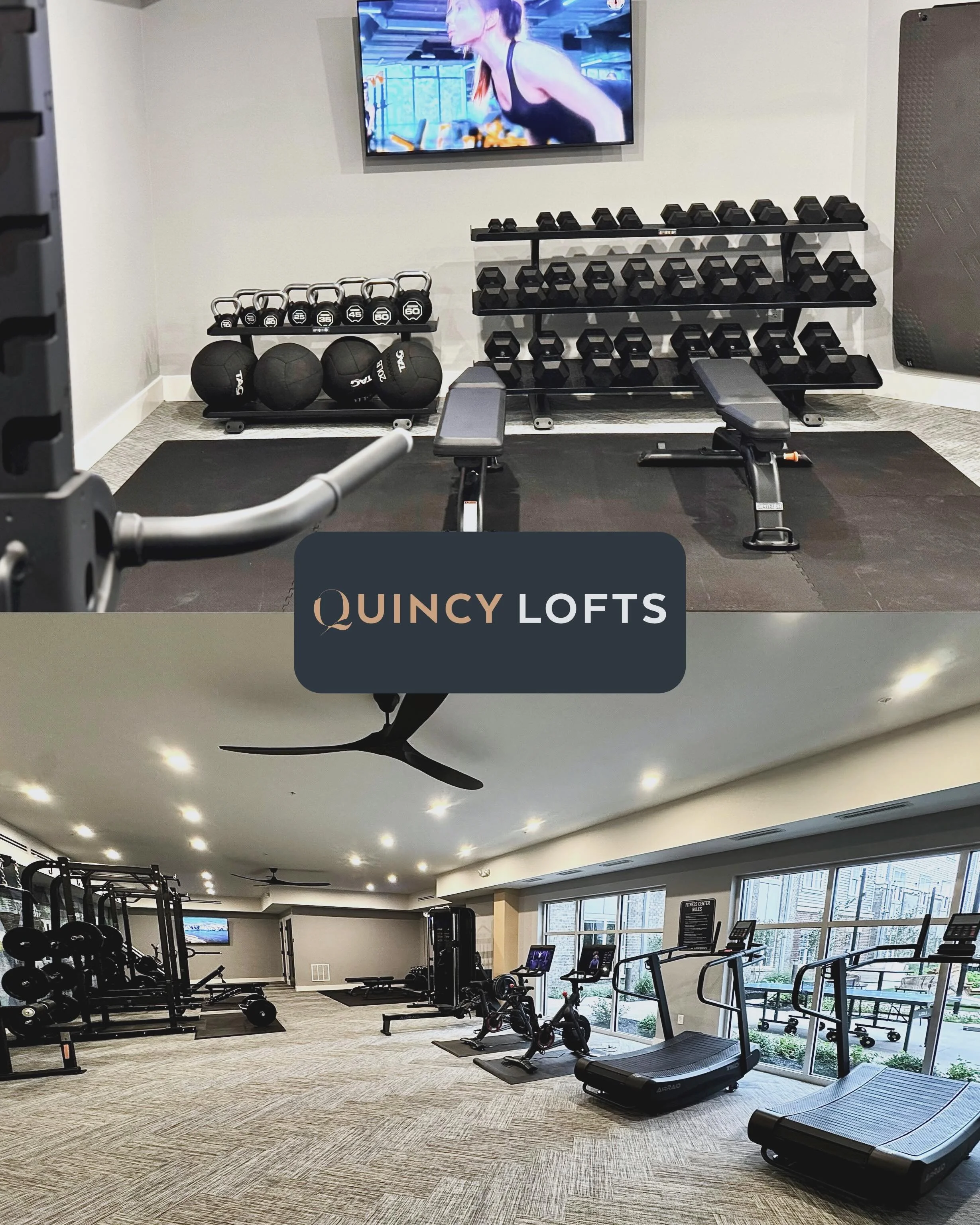 Not saying you should cancel your gym membership...

But when your apartment already has brand new equipment, free weights, yoga material, the elite water bottle filler, and it&rsquo;s open 24/7... we&rsquo;re not sure you need two. 

#QuincyLofts #M