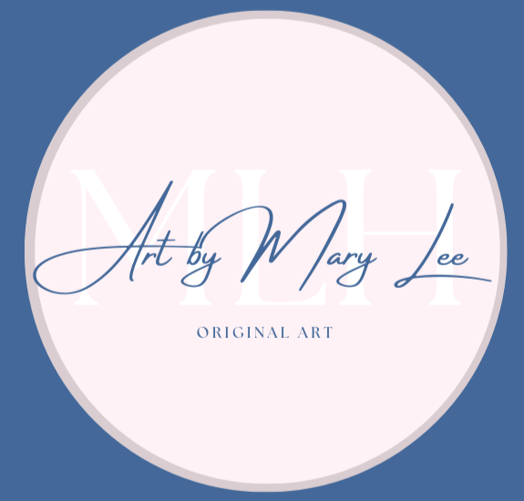 Logo with the text "Art by Mary Lee" in elegant script, and "Original Art" below it, on a circular white background with a blue border.