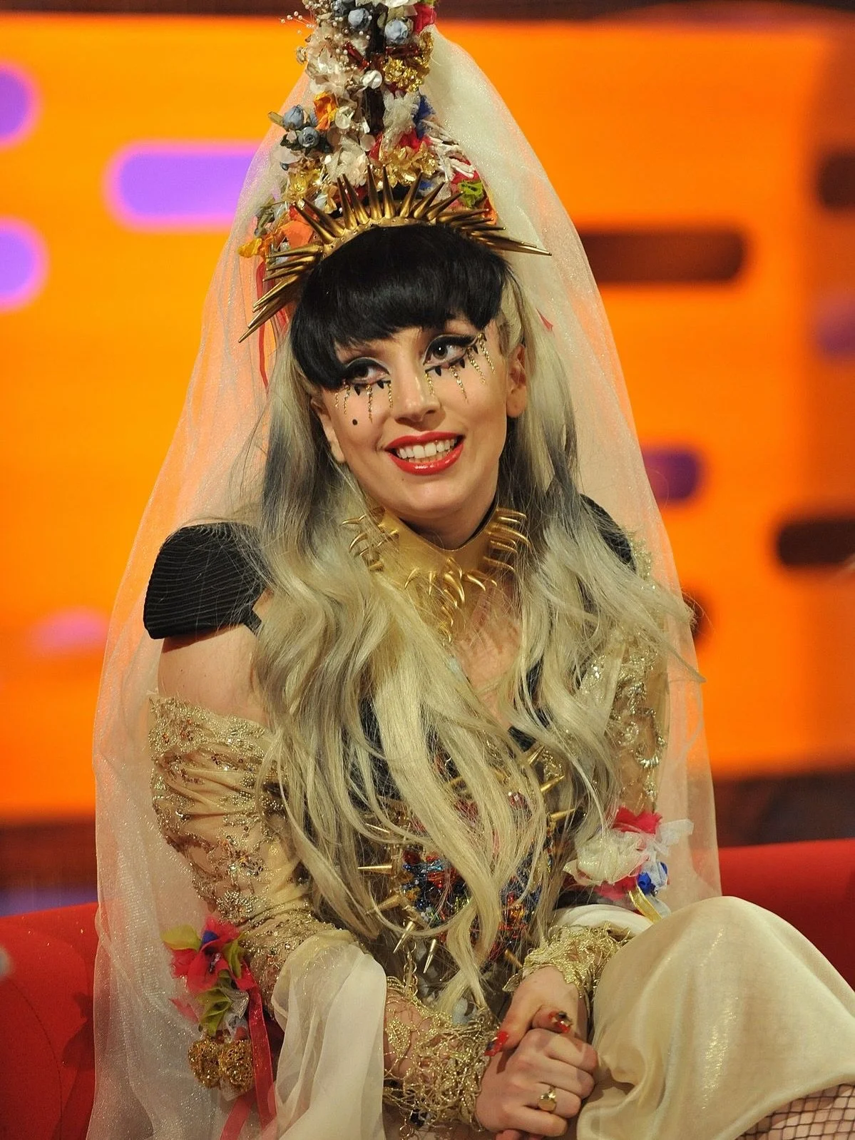 In May 2011, @ladygaga appeared on The Graham Norton show to promote her upcoming album Born This Way. During the broadcast, Gaga sat down for an interview (wearing then-emerging Irish designer @sorcha.or) before performing &ldquo;Judas&rdquo; and &l