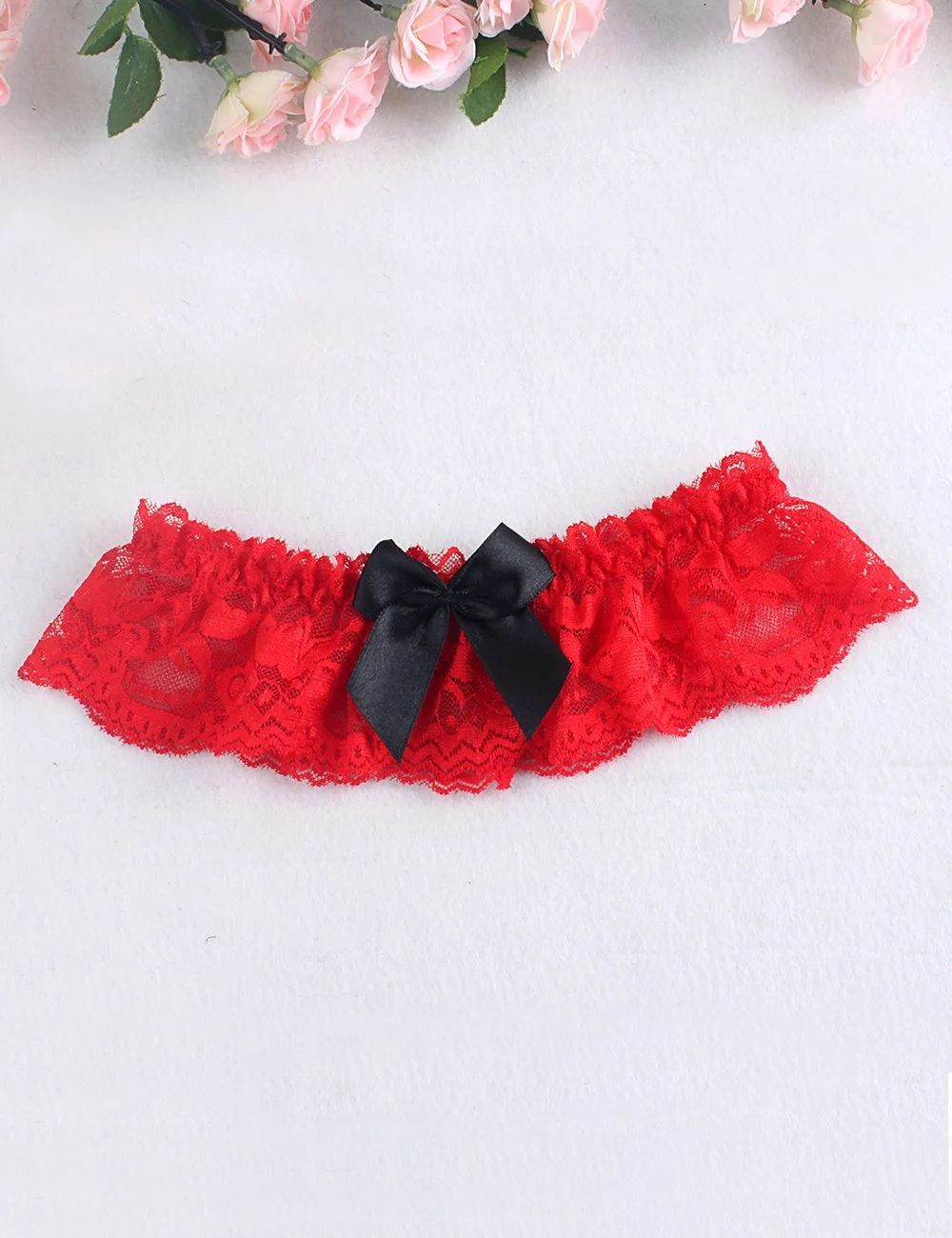 Lace & Bow Garters ~ Red + Black