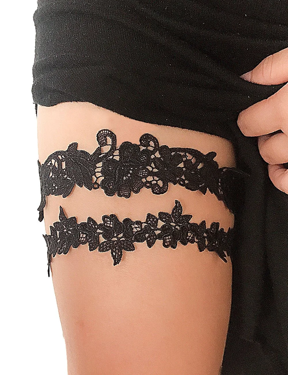 Lace Appliqué Garters ~ Obsidian