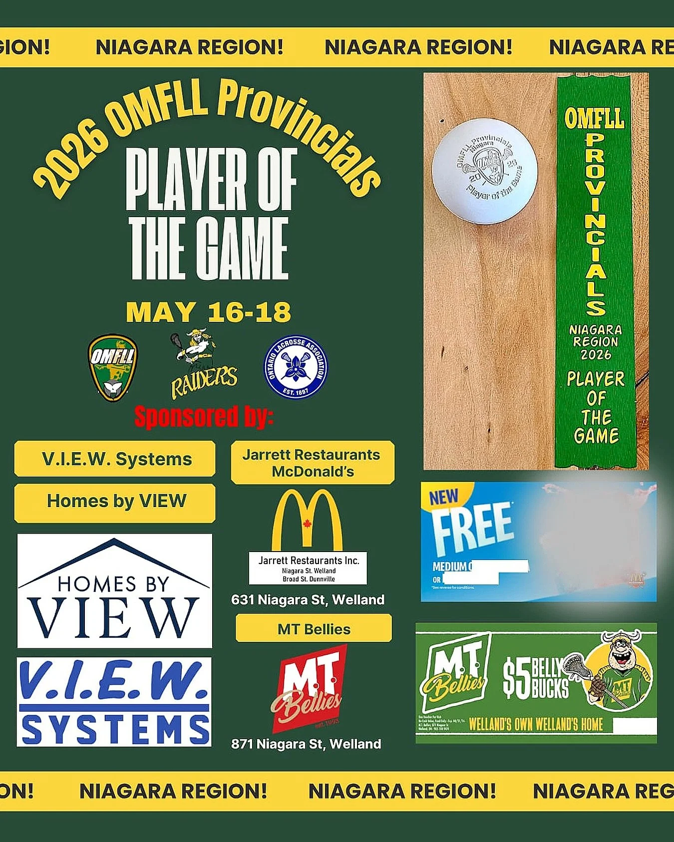 📣📣Big shoutout to our longtime Pelham Raiders Sponsors who have generously sponsored us in our efforts to provide a fun and exciting 2026 OMFLL Provincials experience 🙌🥍

Thanks to VIEW Systems &amp; Homes by VIEW, Jarrett Restaurants McDonald&rs