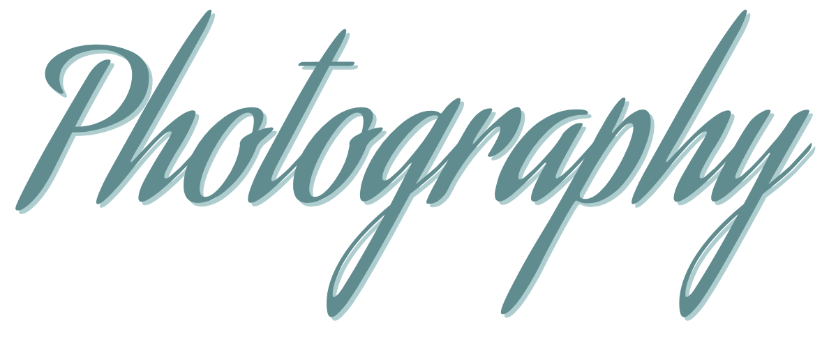 The image displays the word 'Photography' written in cursive, teal-colored script on a transparent background.