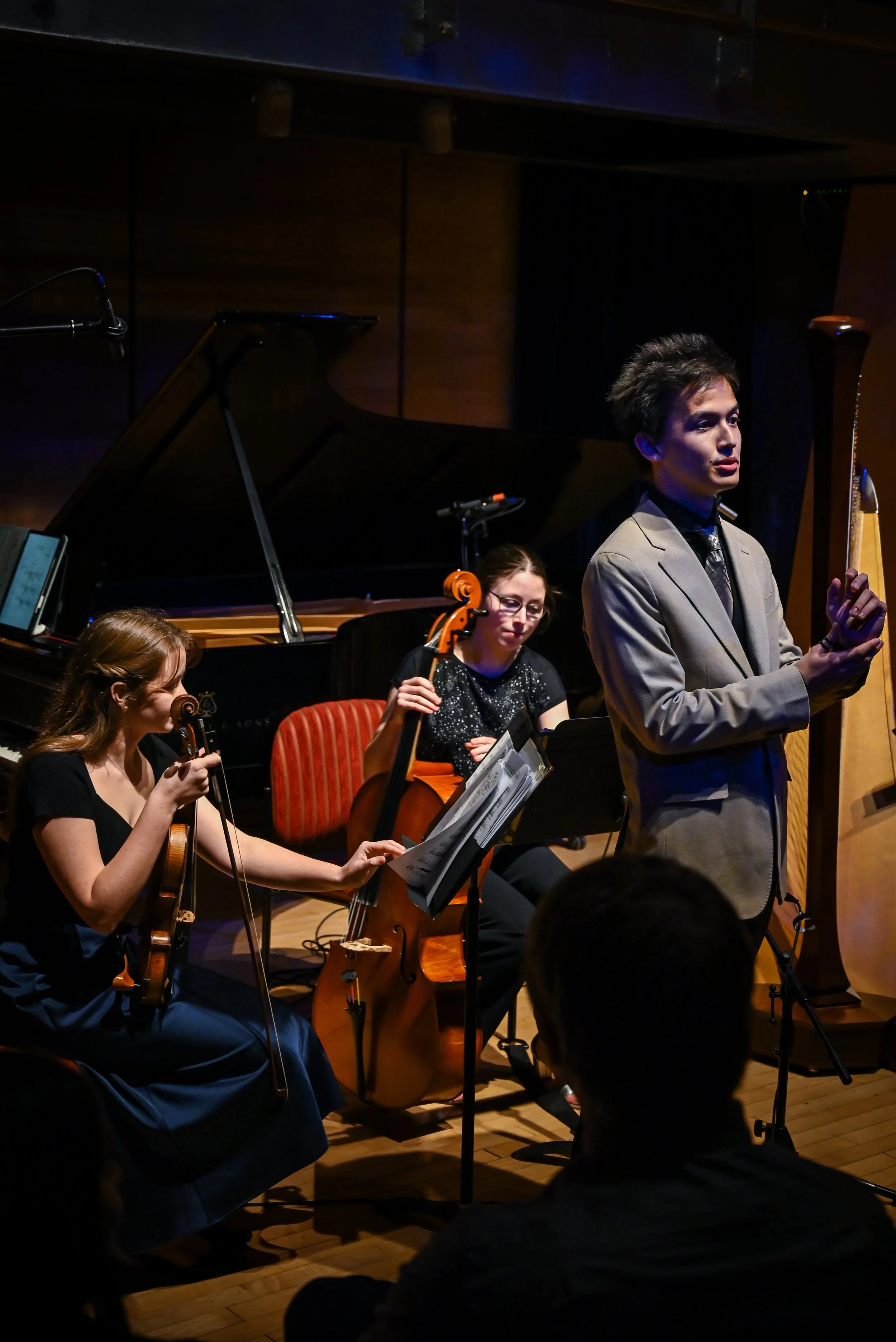 Jeremie prefacing his piece at the Nuovo Contemporary Concert Series