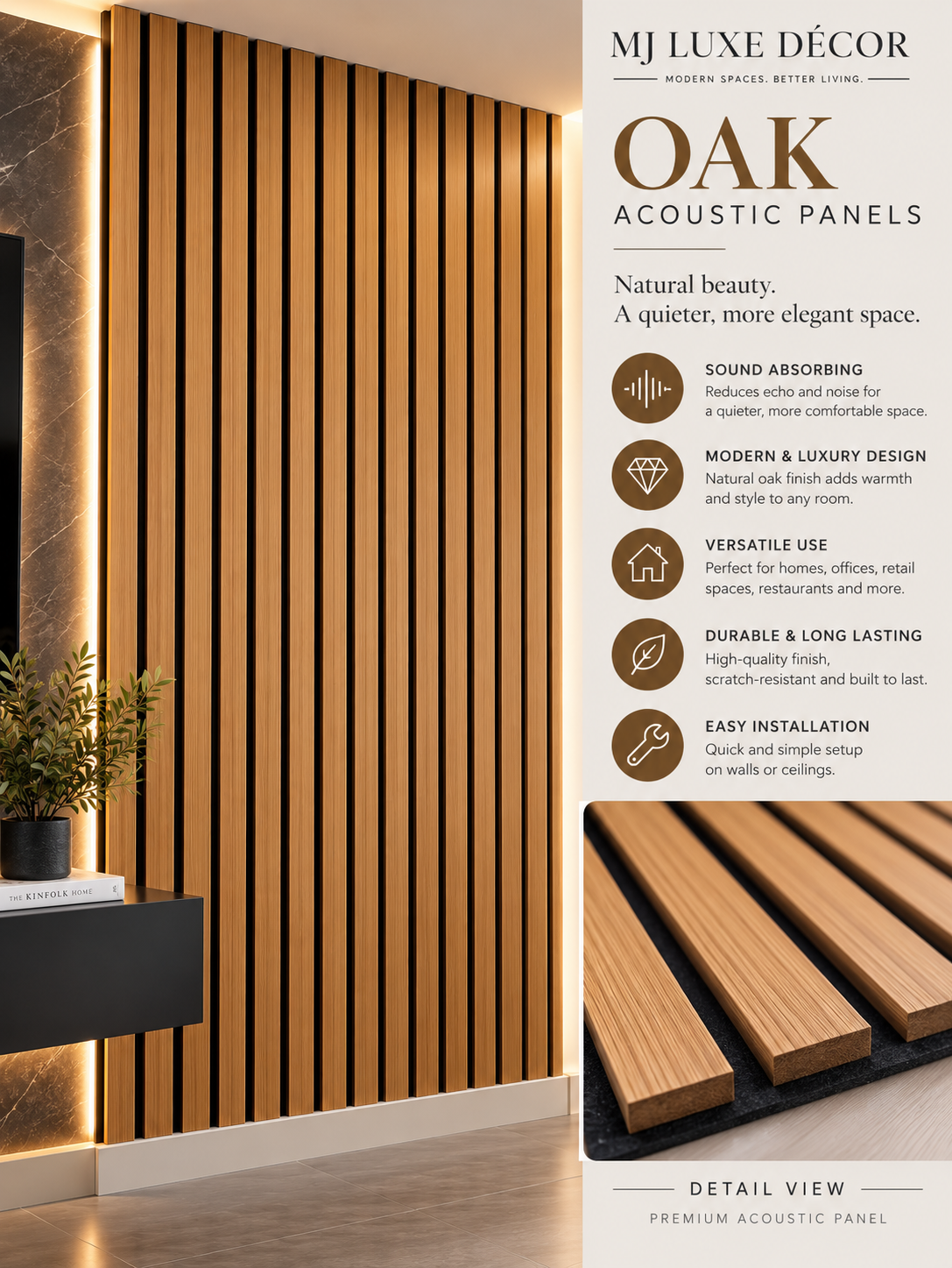 MJ Luxe Décor Oak Acoustic Panel — 9 FT