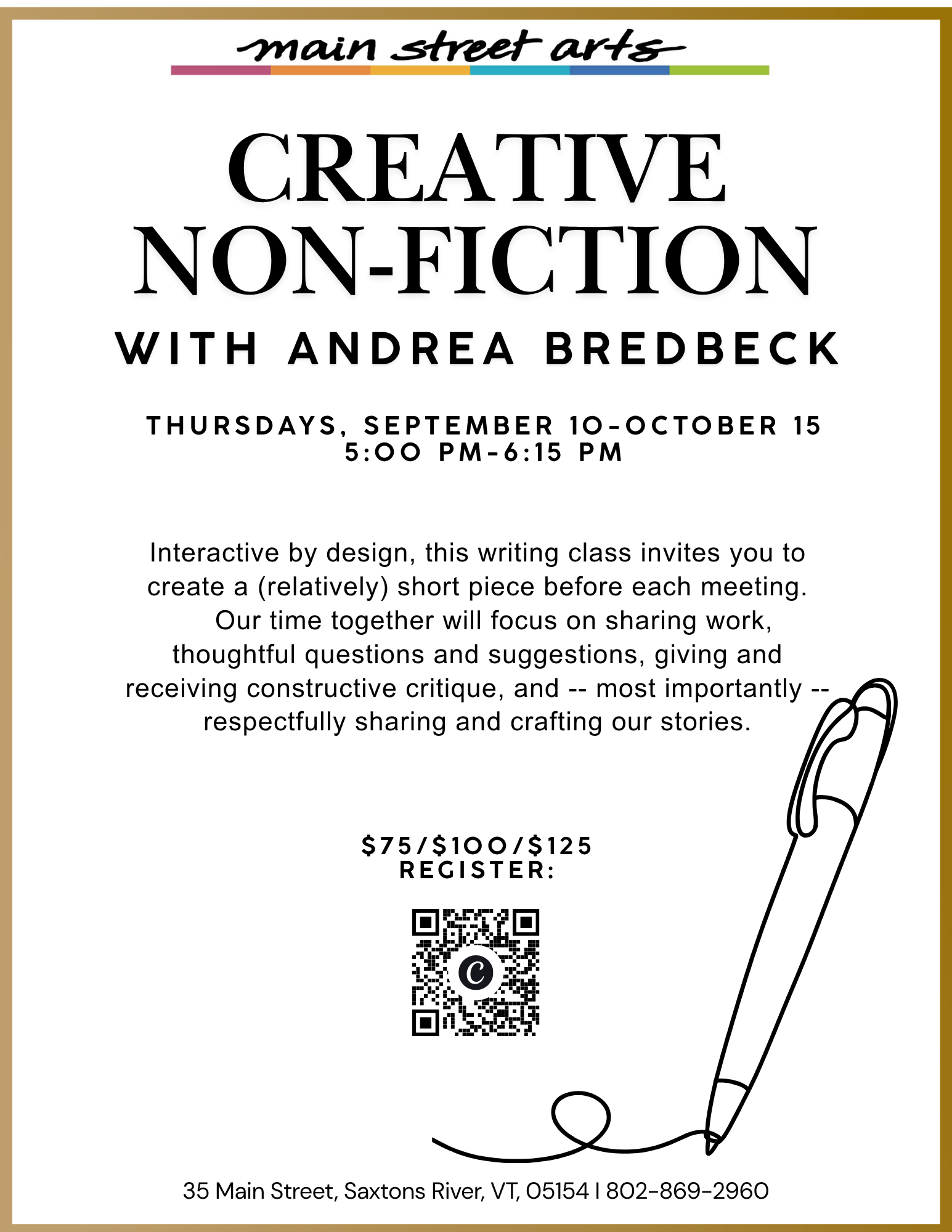 Creative Non-fiction (fall session starts)