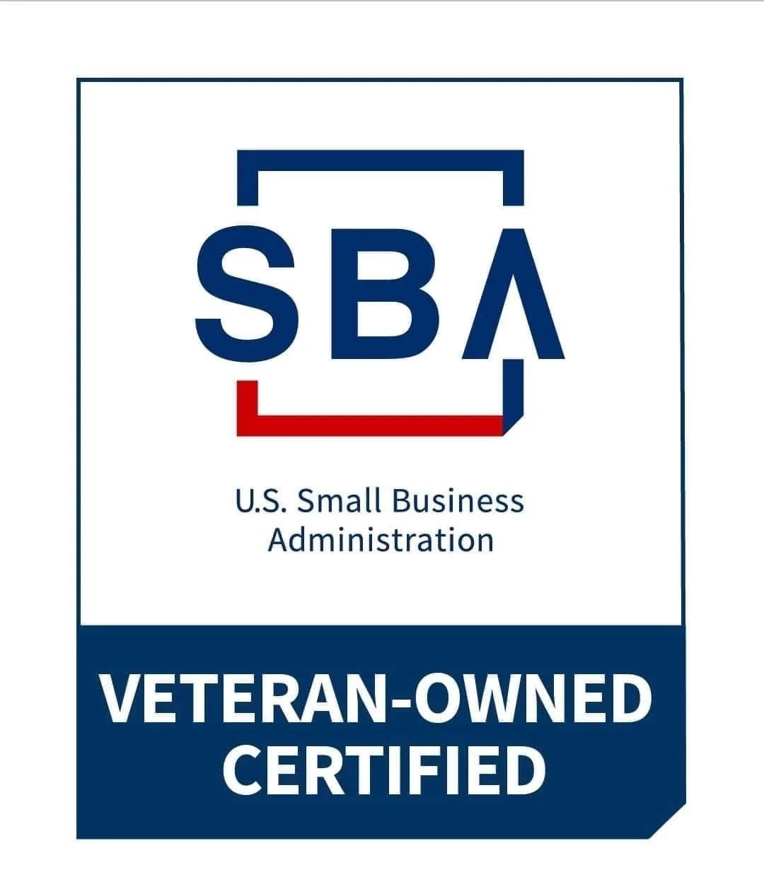 Sticker or badge featuring the SBA logo with the text "U.S. Small Business Administration" and a label indicating "Veteran-Owned Certified."