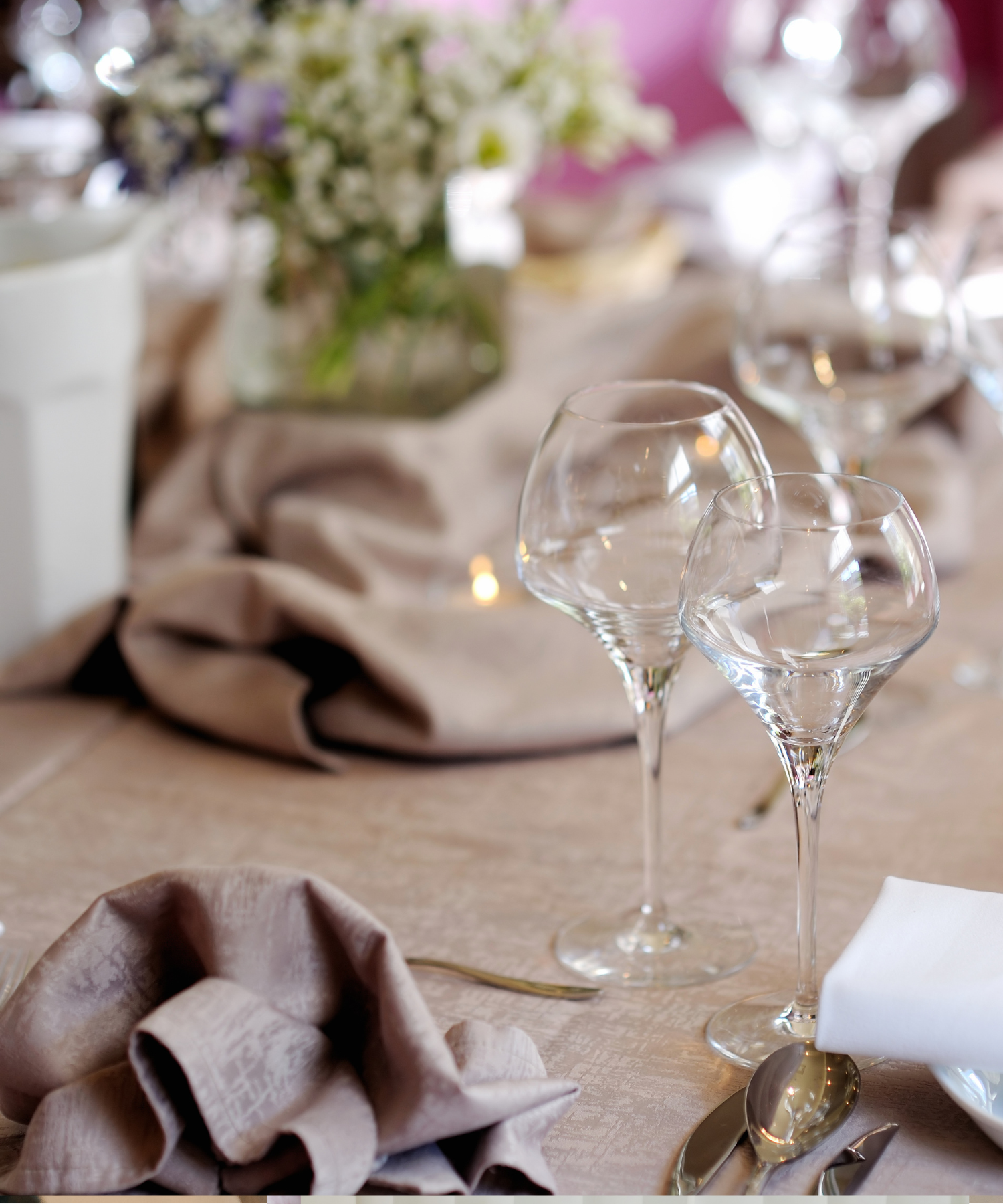 Wine glass on a table set for a corporate or social event