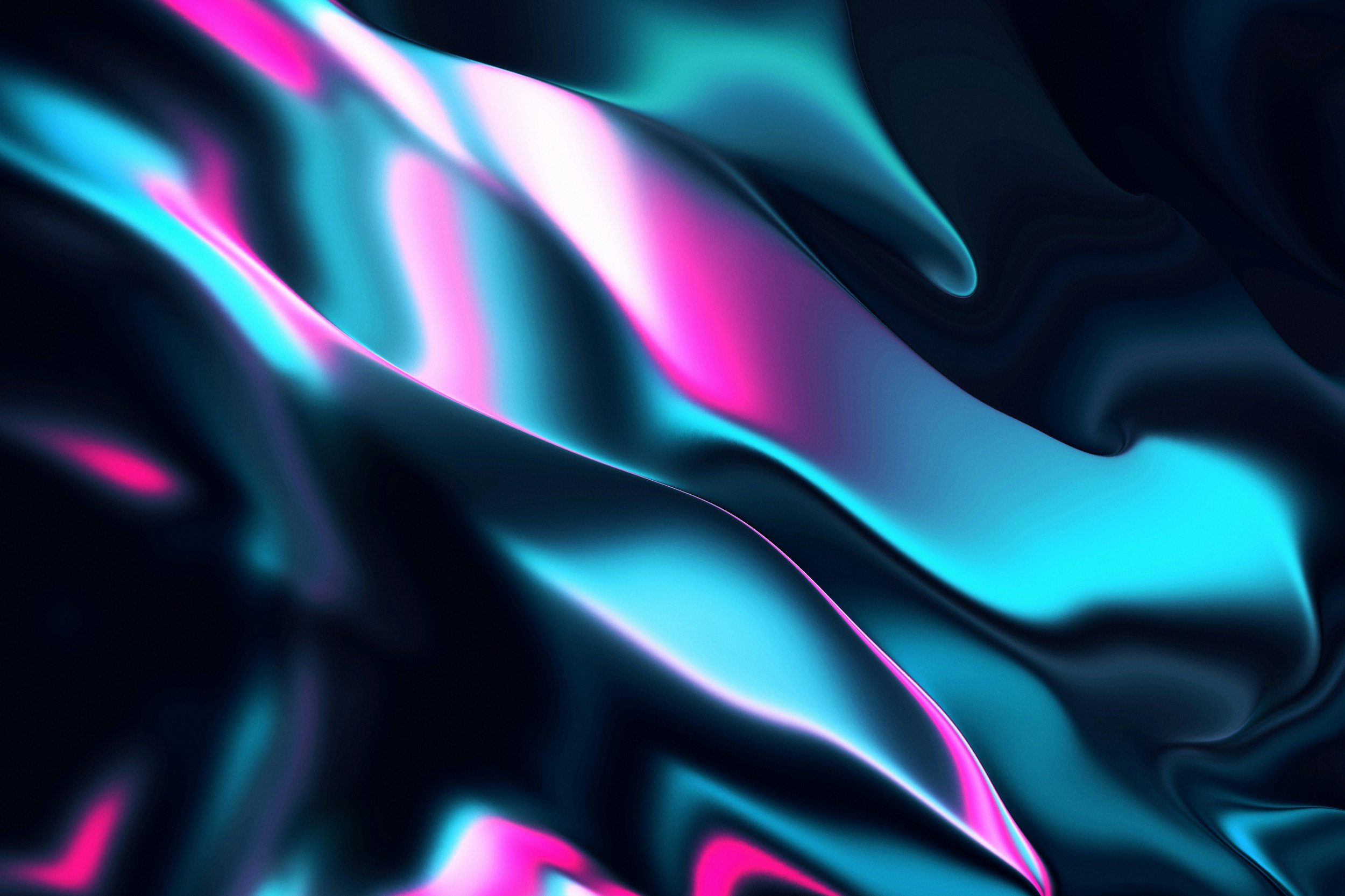 Abstract digital artwork with smooth flowing shapes in neon blue, pink, and purple colors.