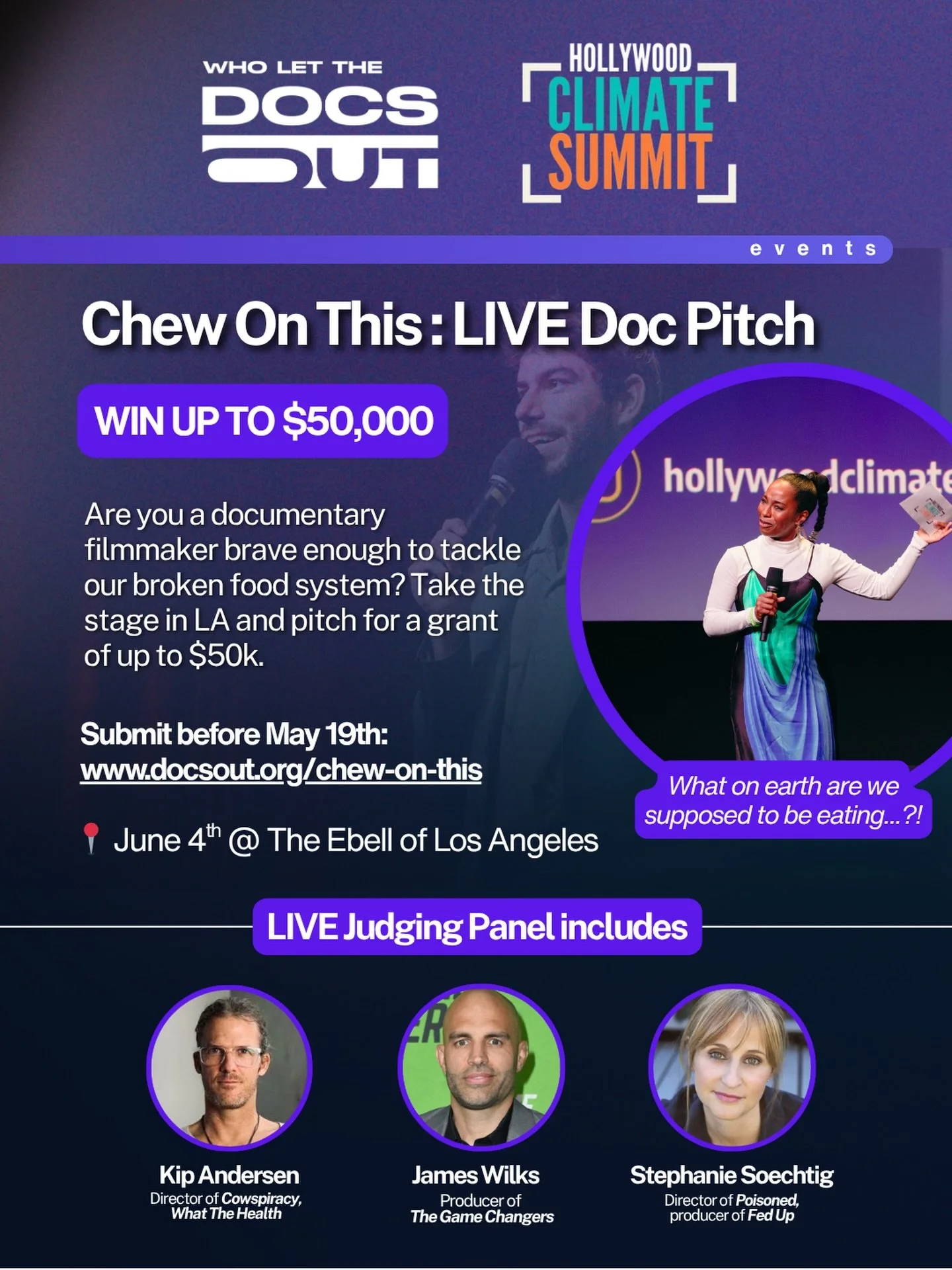 📣 CHEW ON THIS 📣

🌏We&rsquo;re so excited to announce that on June 4th in LA we&rsquo;re hosting a LIVE pitching competition for food systems docs in partnership with @hollywoodclimatesummit! 

🎬 6 filmmakers will be chosen to pitch their film fo