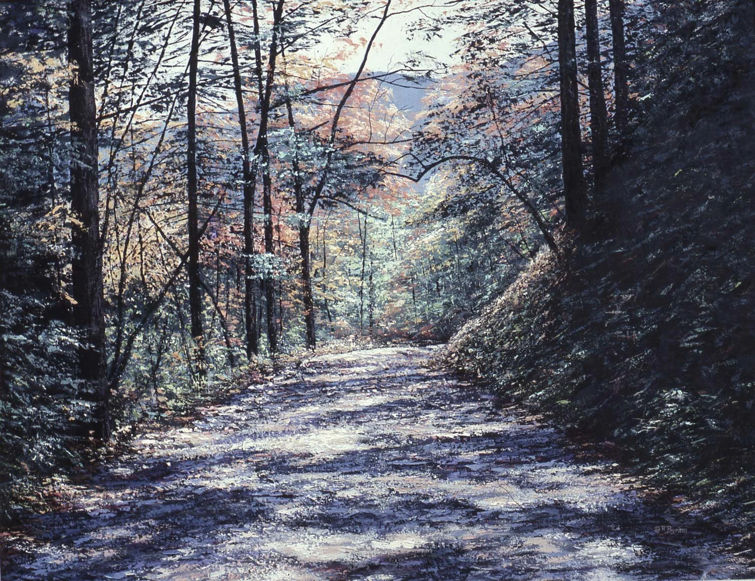 Painting for hand printed serigraph of trees in the Appalachian mountains by award winning printmaker Ray Byram of Asheville, NC.