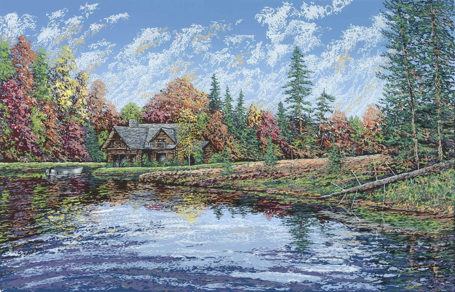 Fine art serigraph of lakeside mountain retreat in the Appalachian Mountains, by award winning North Carolina painter, Ray Byram.