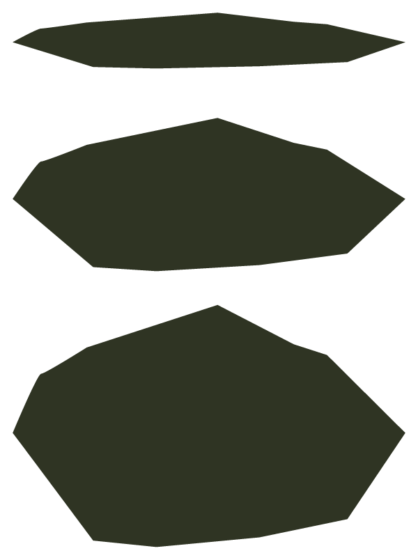 Three green hexagonal stones stacked vertically against a black background.