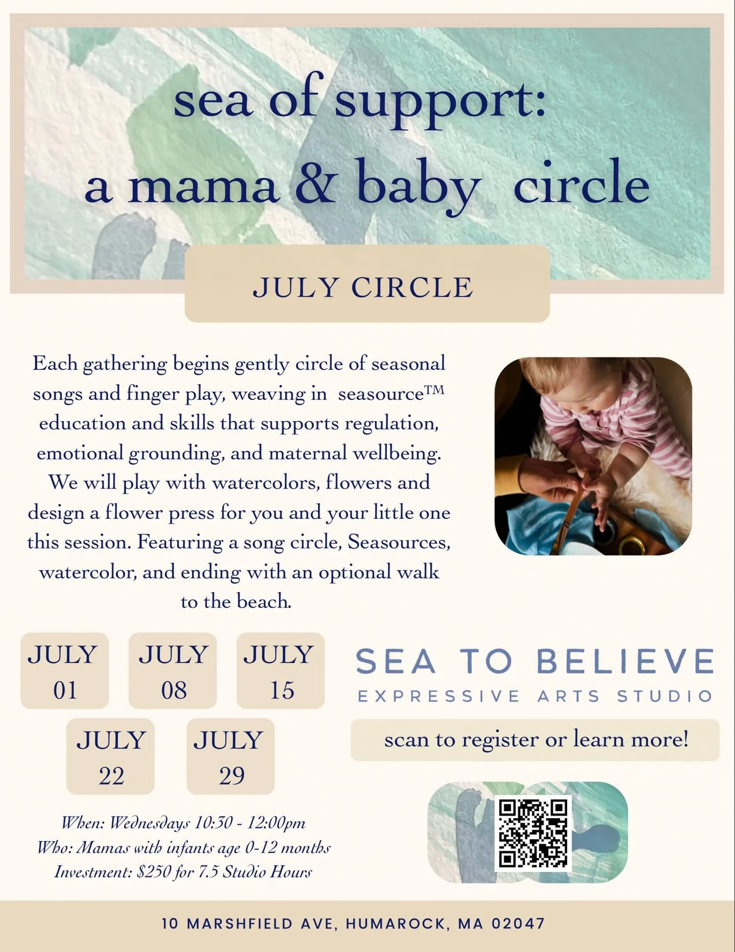 Sea of Support July Circle 

A nurturing Waldorf and expressive arts&ndash;inspired series for mothers and their babies

Facilitators
Isabel Durgin: Certified Waldorf Teacher &amp; Fiber Artist, Founder of The Felted Acorns
Stacia Boynton, LMHC: Expr