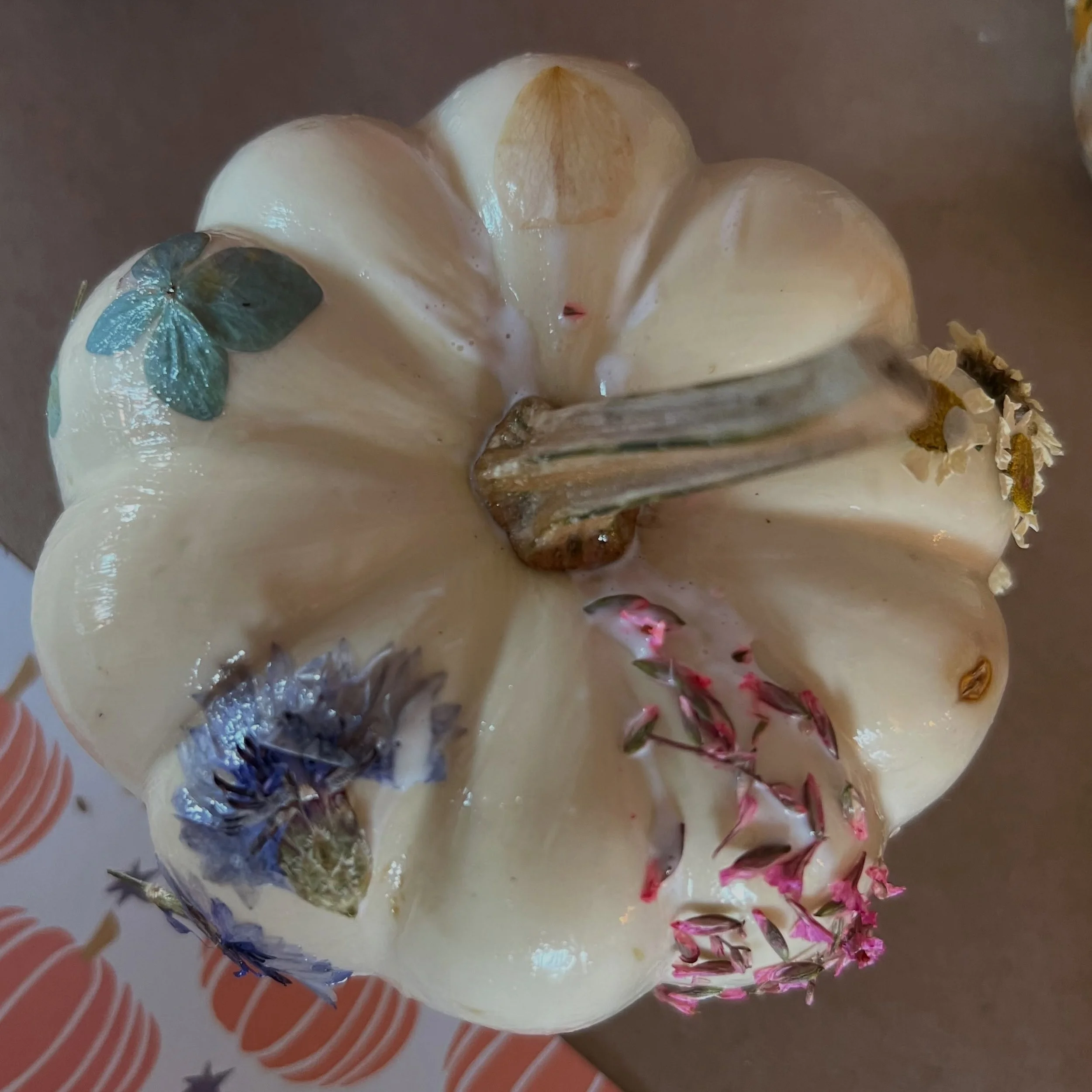 We have been playing with pumpkins this week! Adding colors, paints, gems, dried flowers and we even turned one into a candle. Leaning into allowing kids to access their own inner creativity