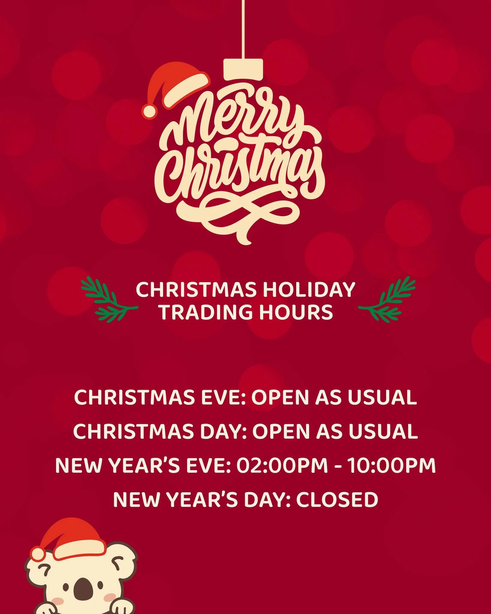 Our Holiday Season's Trading Hours 🎅🎆

#happyholidays #malaysia #bingchillin #Christmas #newyear