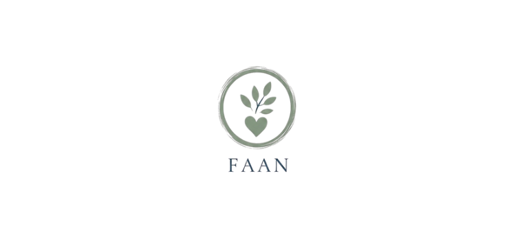 Logo with a leaf and heart inside a circle and the text 'FAAN' underneath.